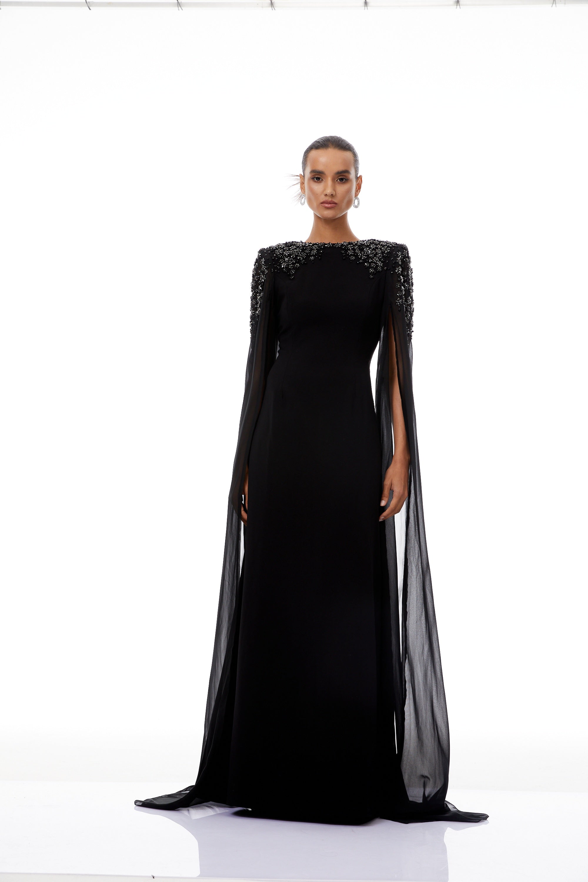 Yseult Black Embellished Maxi Gown