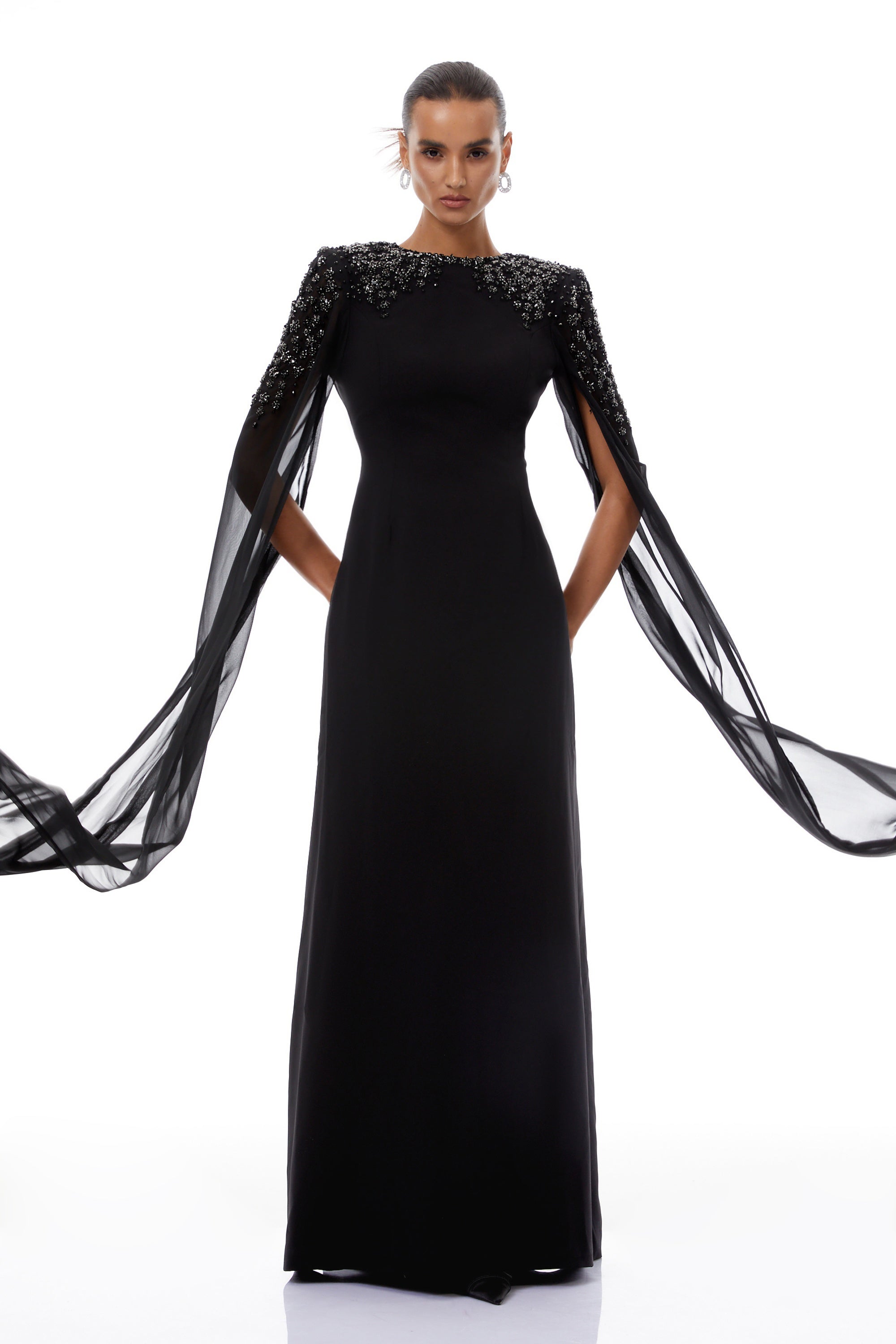 Yseult Black Embellished Maxi Gown