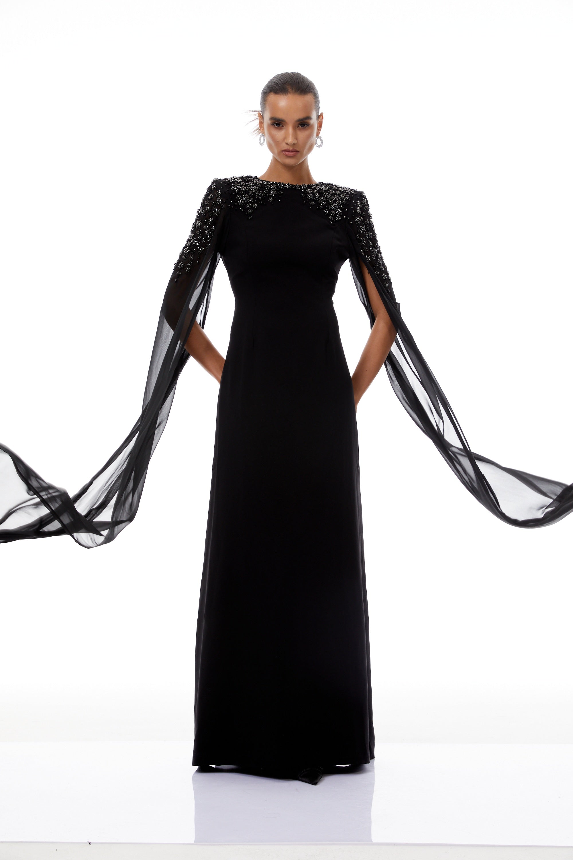 Yseult Black Embellished Maxi Gown - black