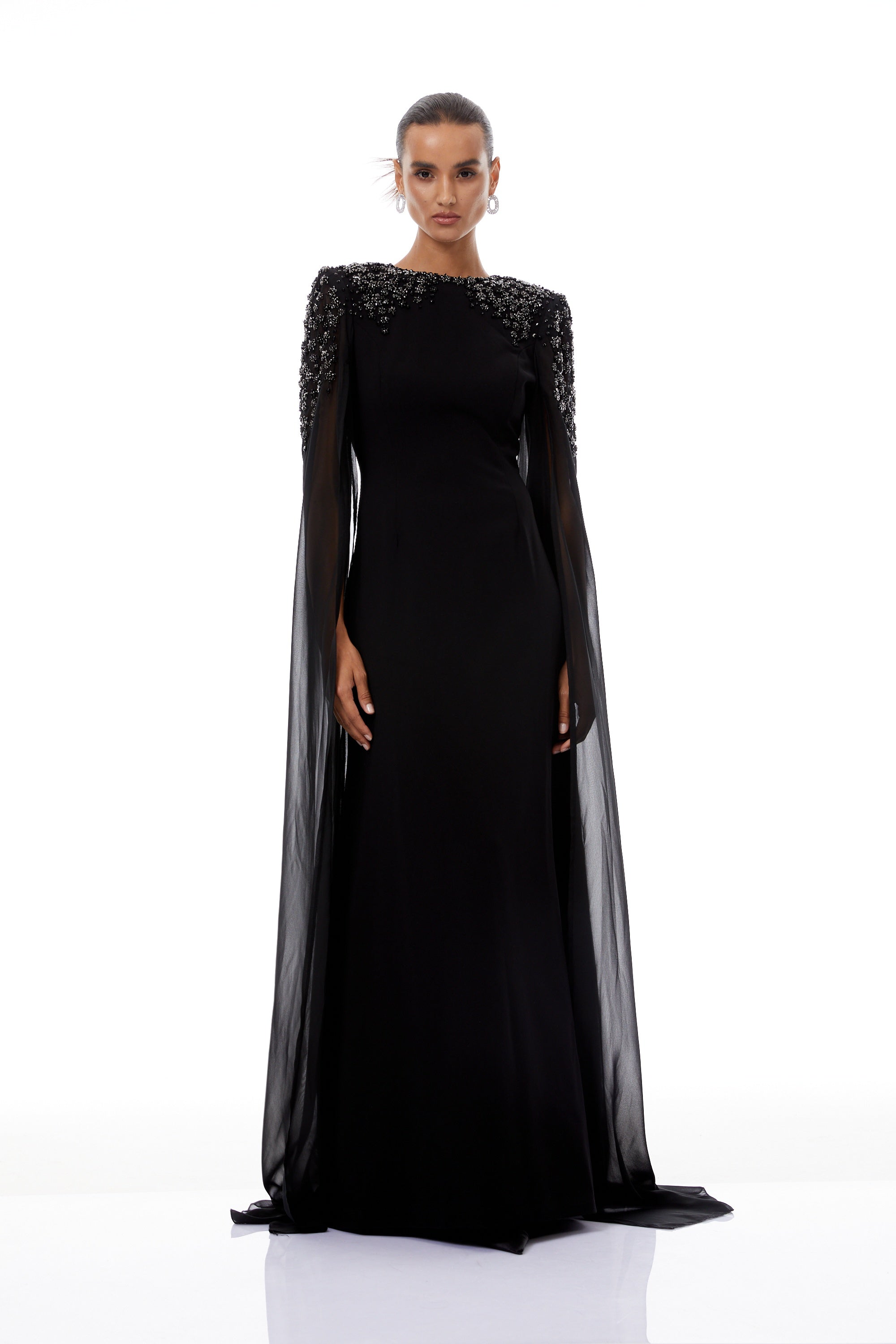 Yseult Black Embellished Maxi Gown - black