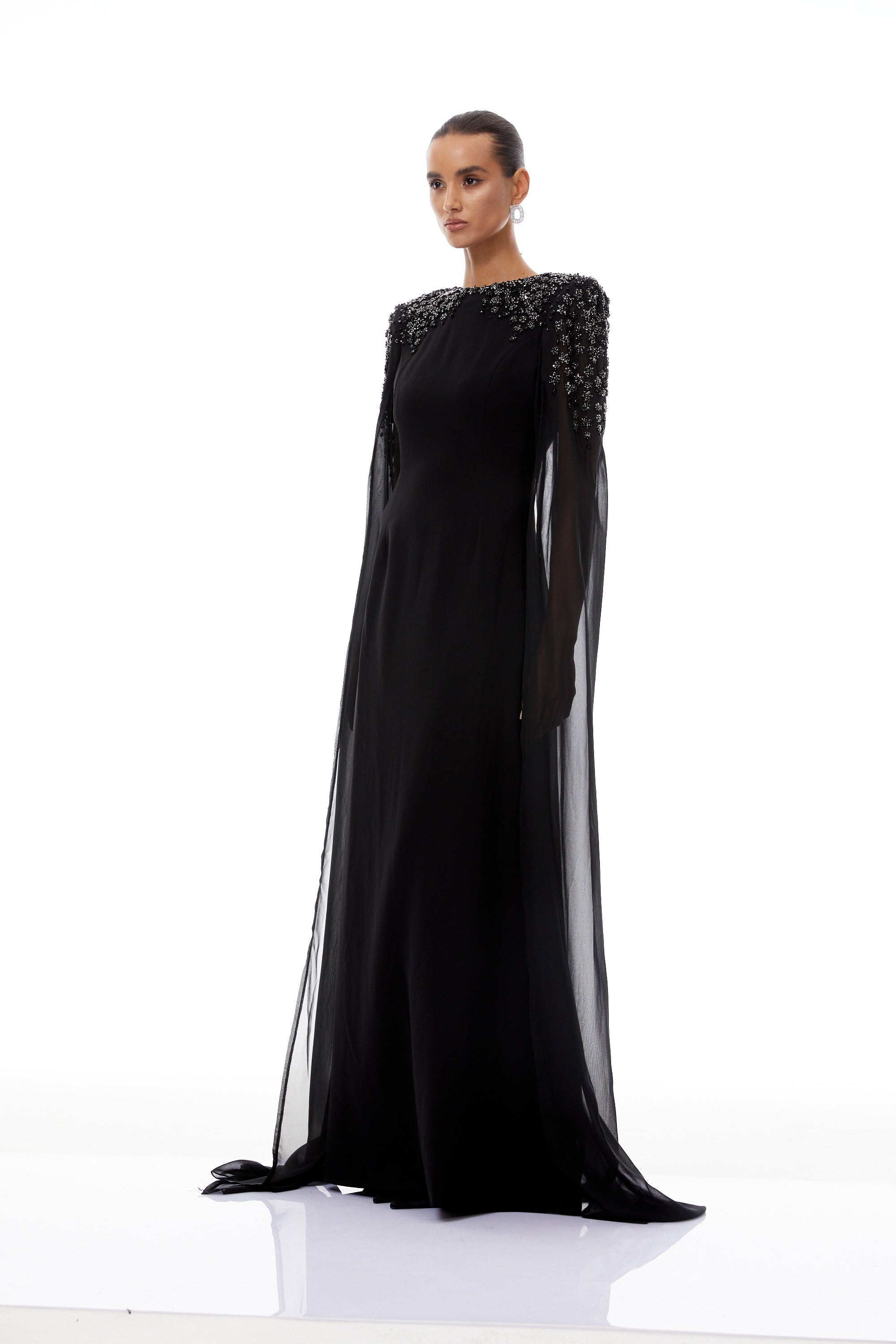 Yseult Black Embellished Maxi Gown - black