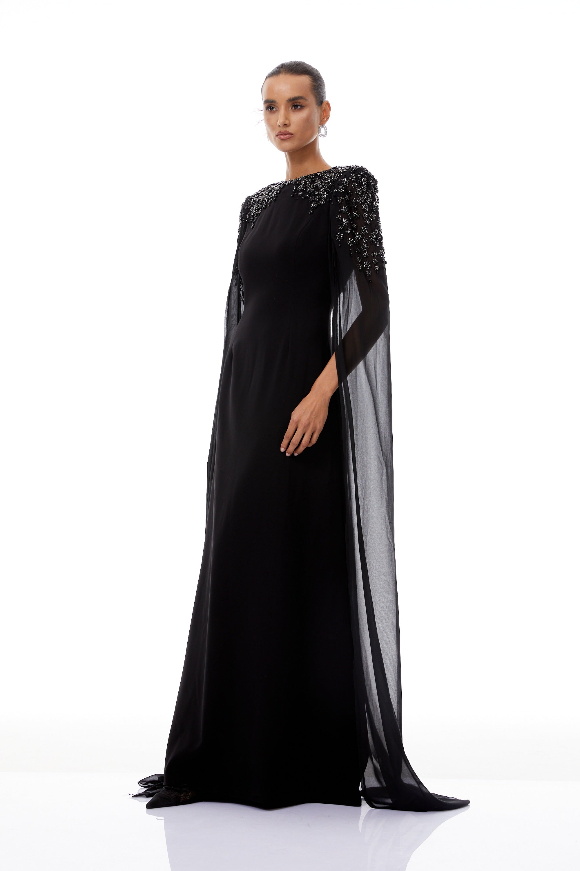 Yseult Black Embellished Maxi Gown - black