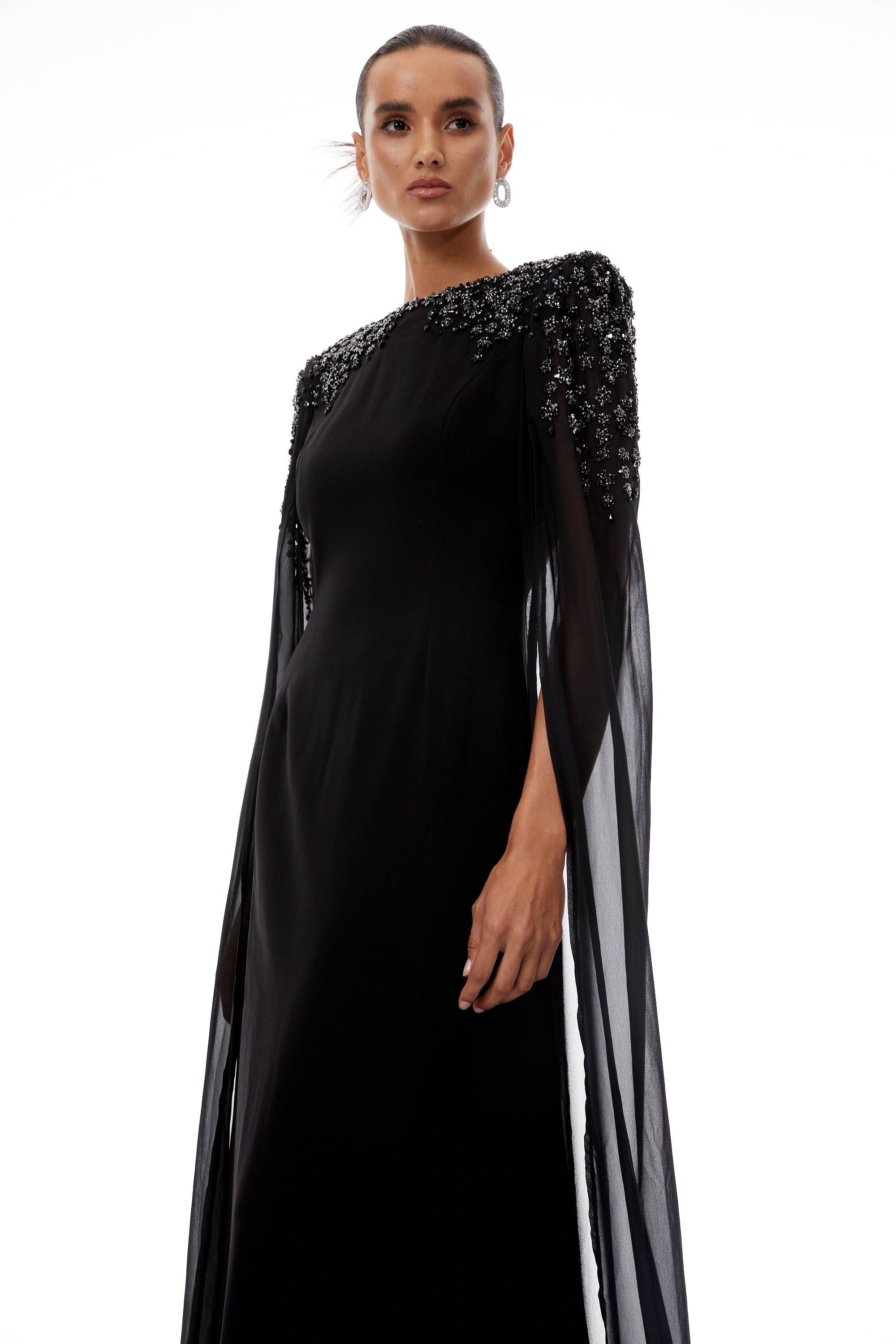 Yseult Black Embellished Maxi Gown - black