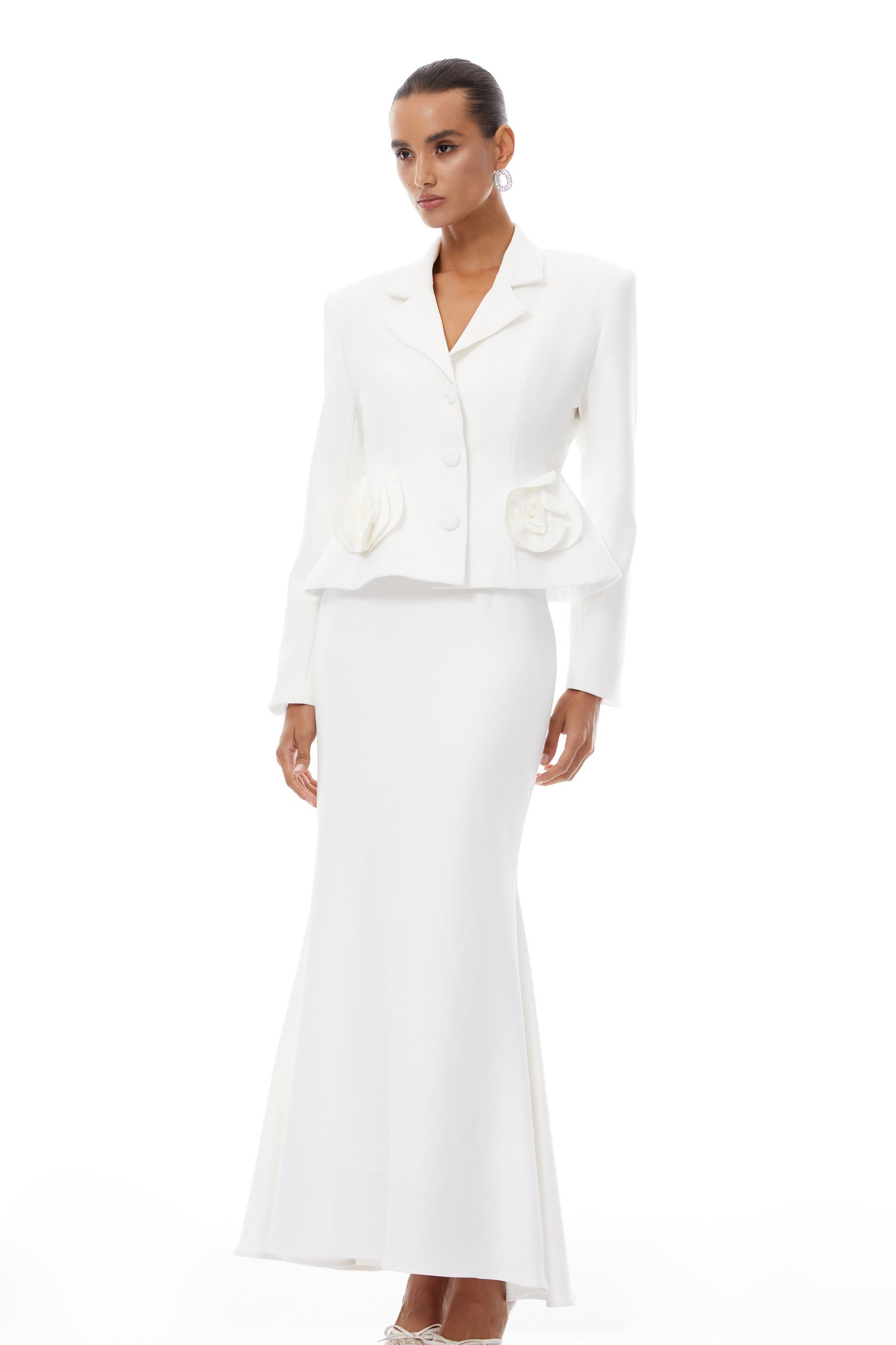 Odette White 3D Petal Blazer & Skirt Set (Final Sale-US Only)