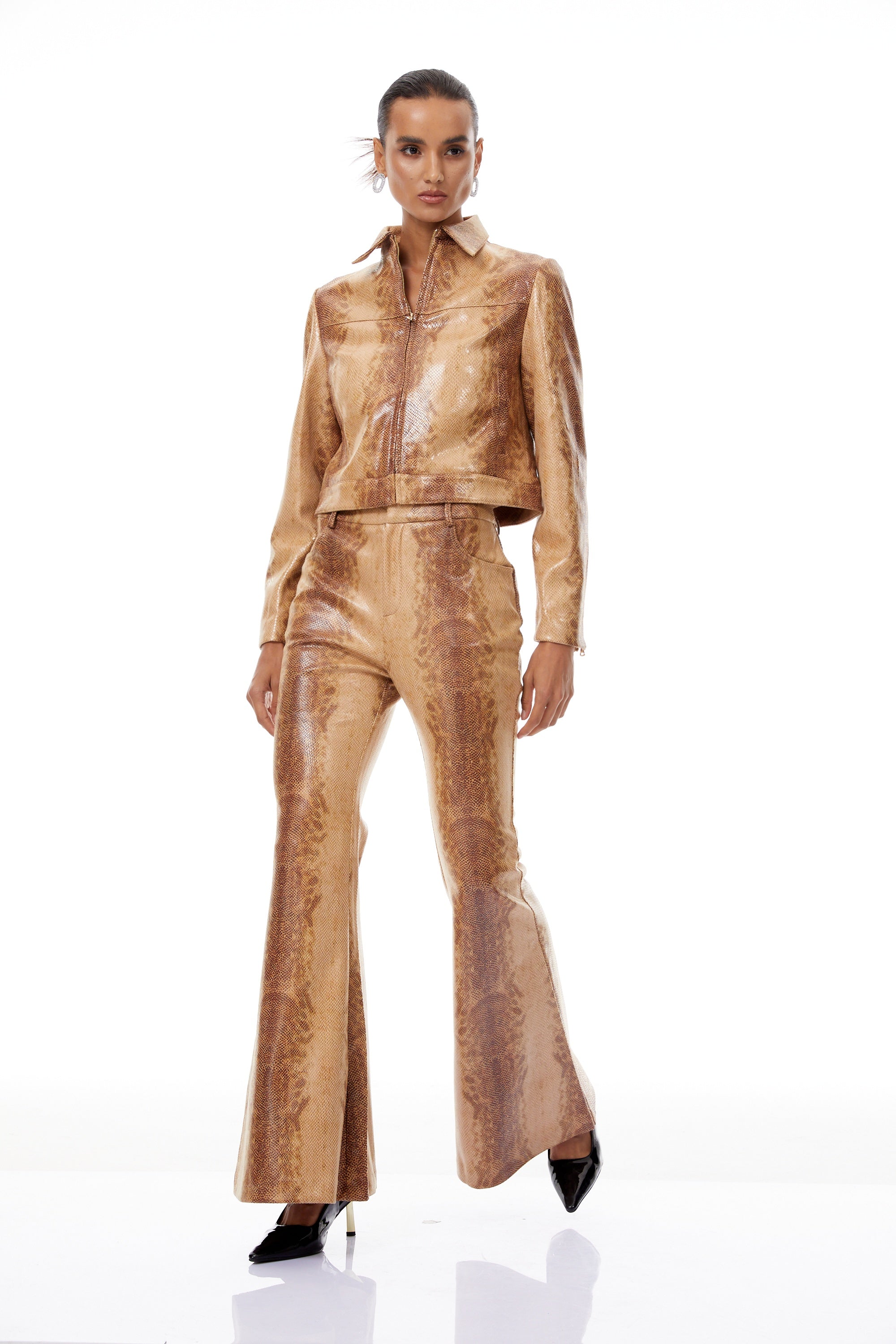 Flavie Brown Ombré Snake Print Jacket & Trousers Set