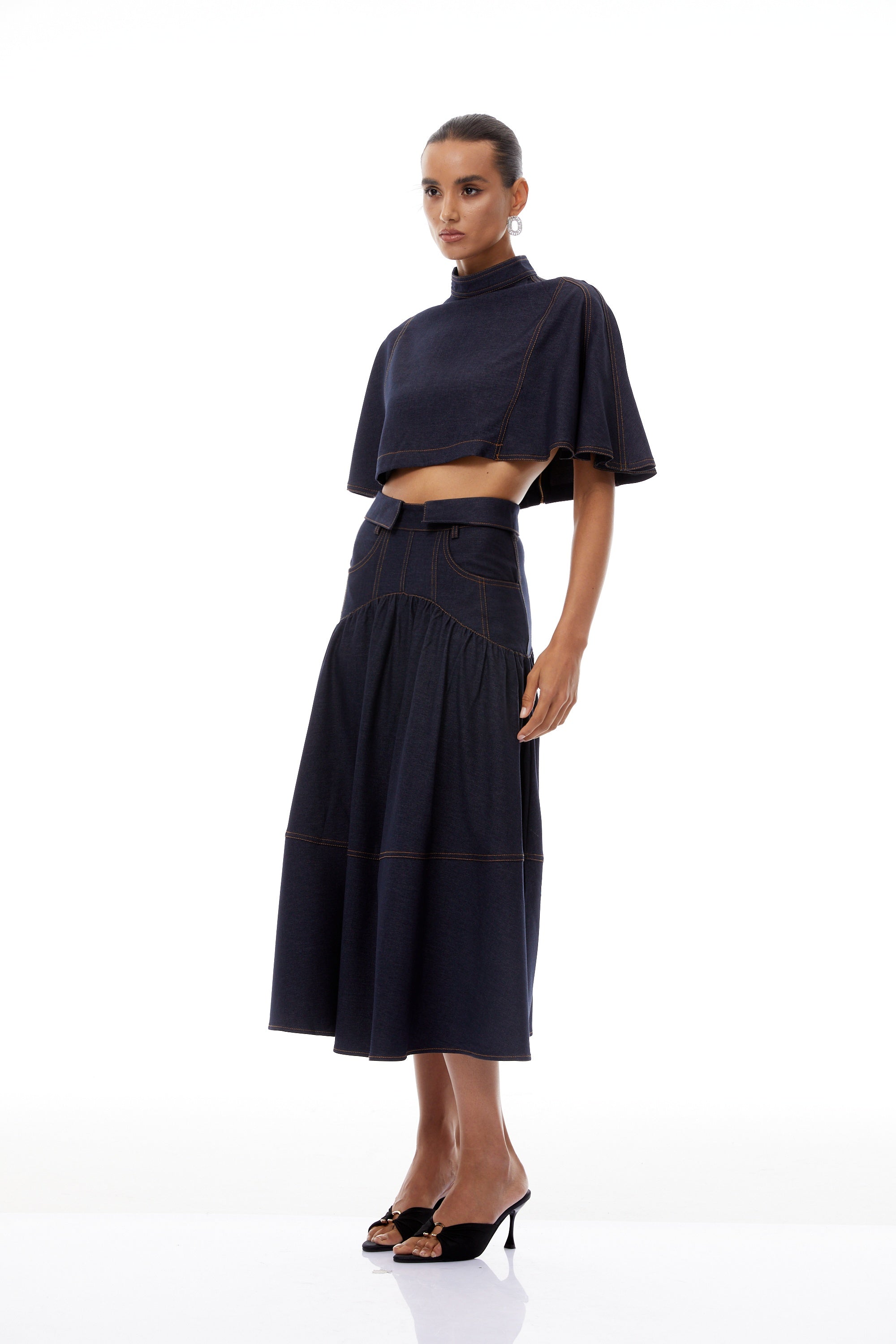 Octavie Indigo Blue Contrast Stitching Denim Set