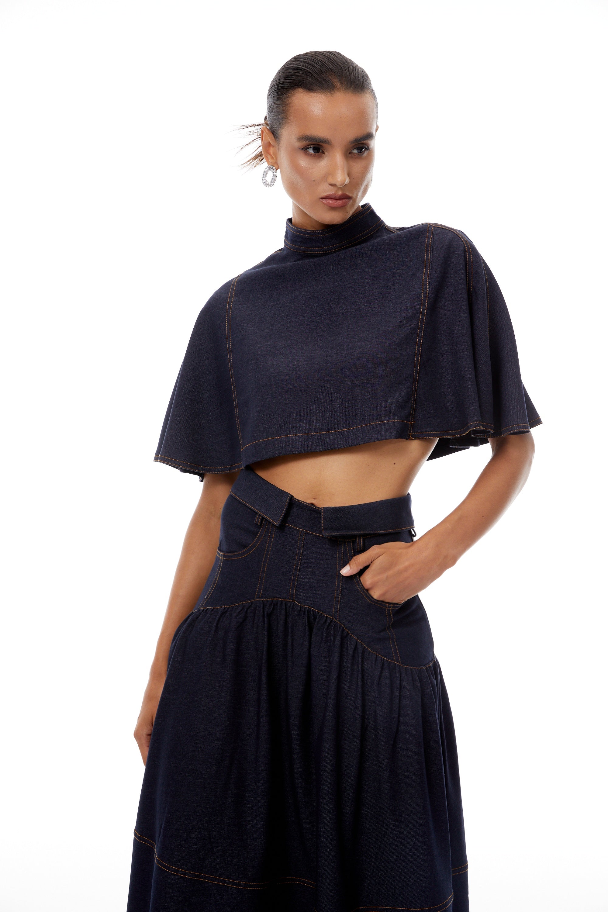 Octavie Indigo Blue Contrast Stitching Denim Set