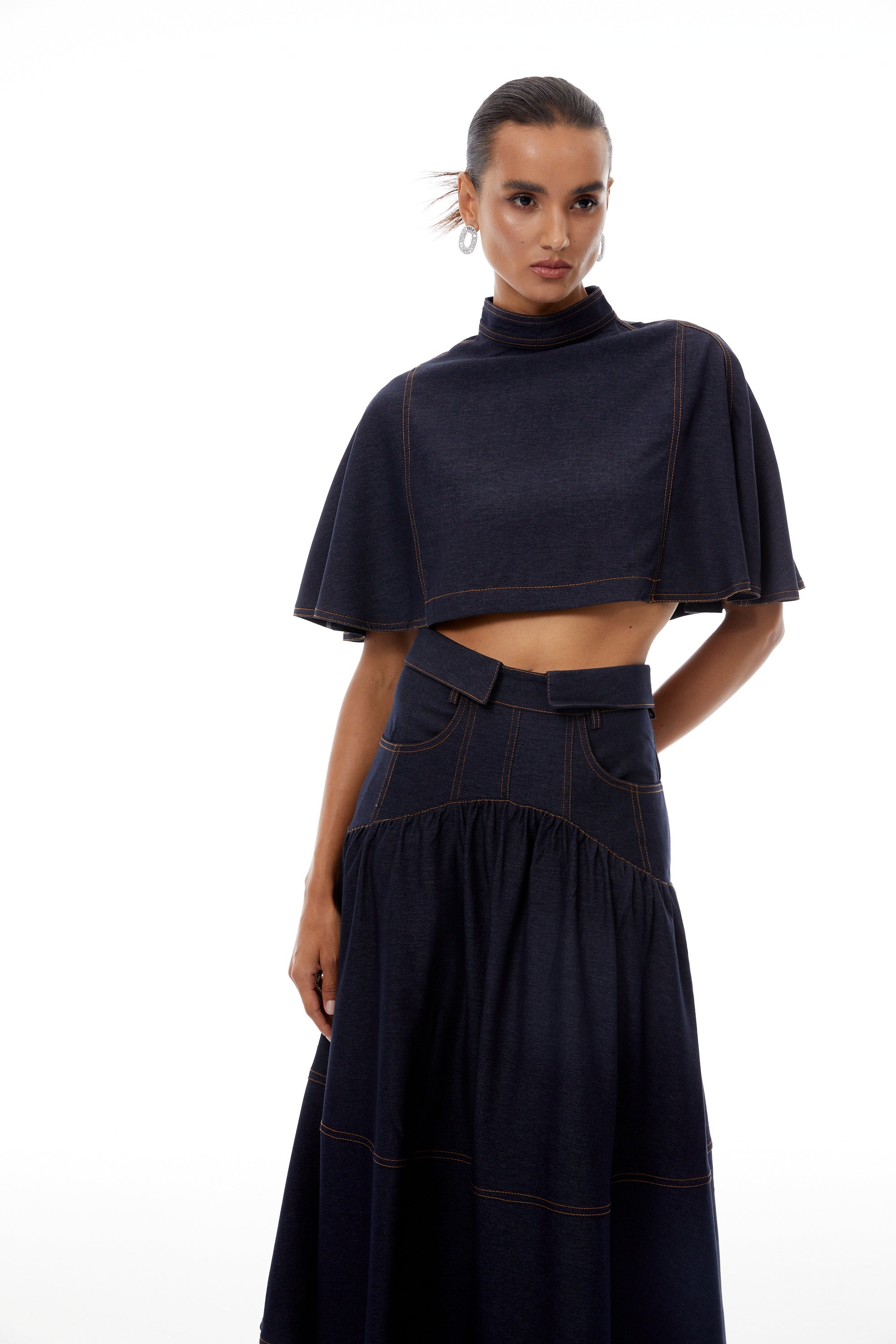 Octavie Indigo Blue Contrast Stitching Denim Set