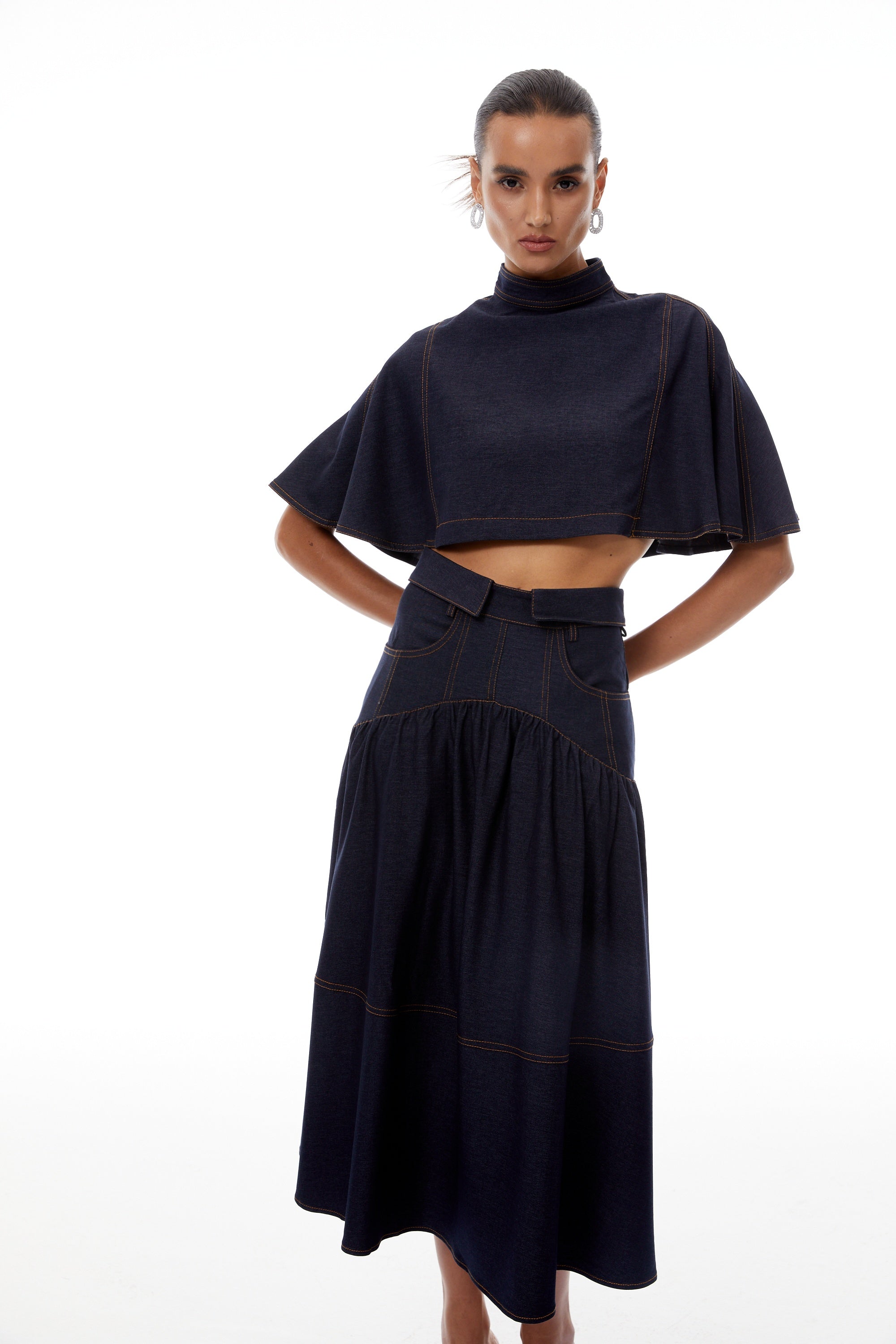Octavie Indigo Blue Contrast Stitching Denim Set