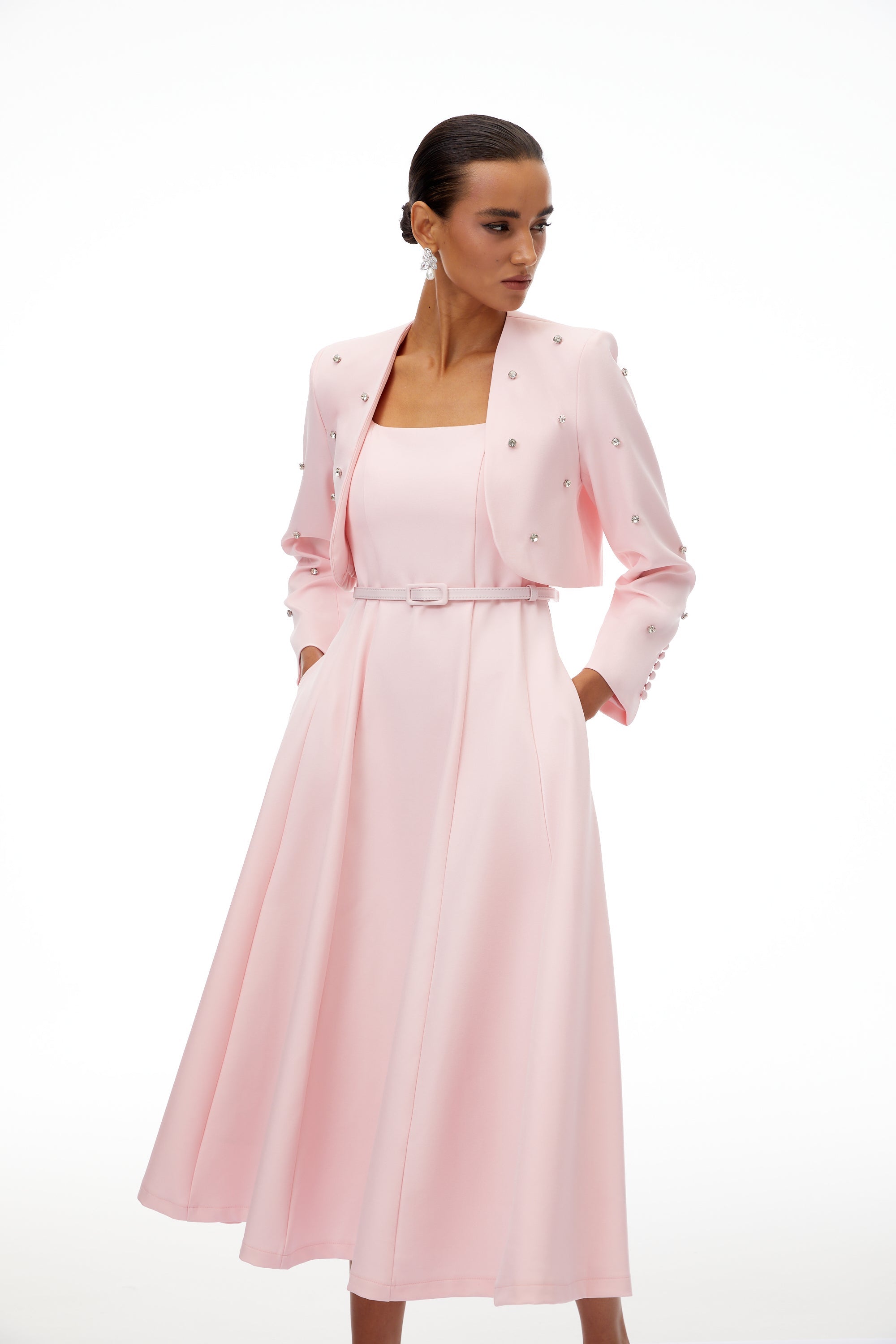 Valéria Pink Crystal Embellished Jacket & Dress Set