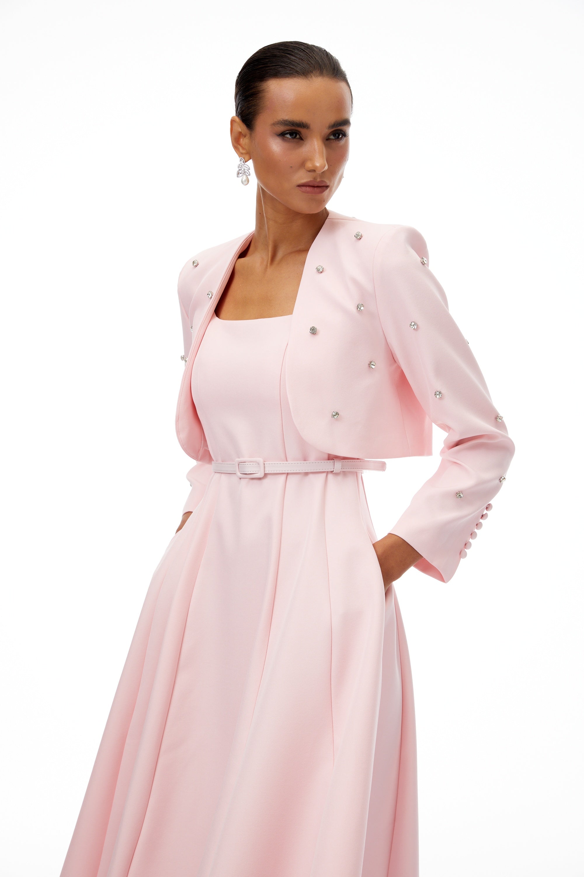 Valéria Pink Crystal Embellished Jacket & Dress Set