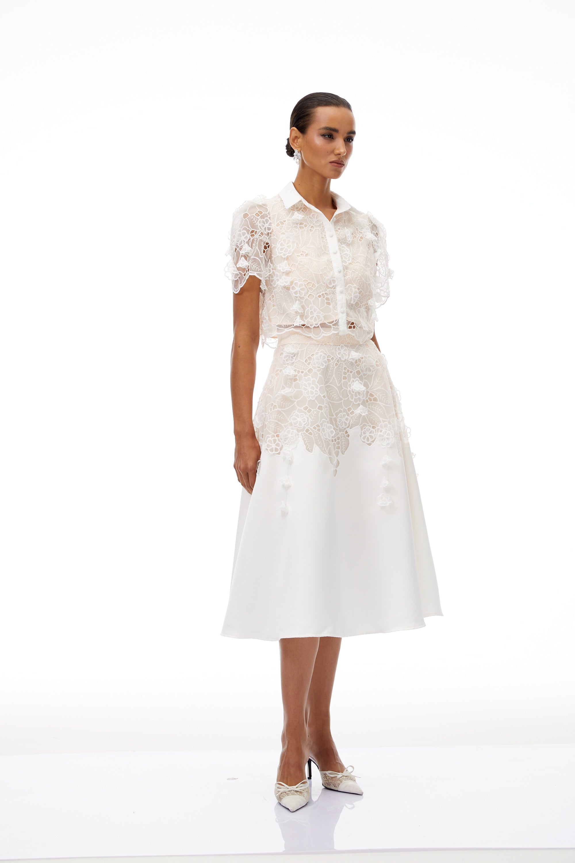 Annamária White Corded Lace Top & Skirt Set