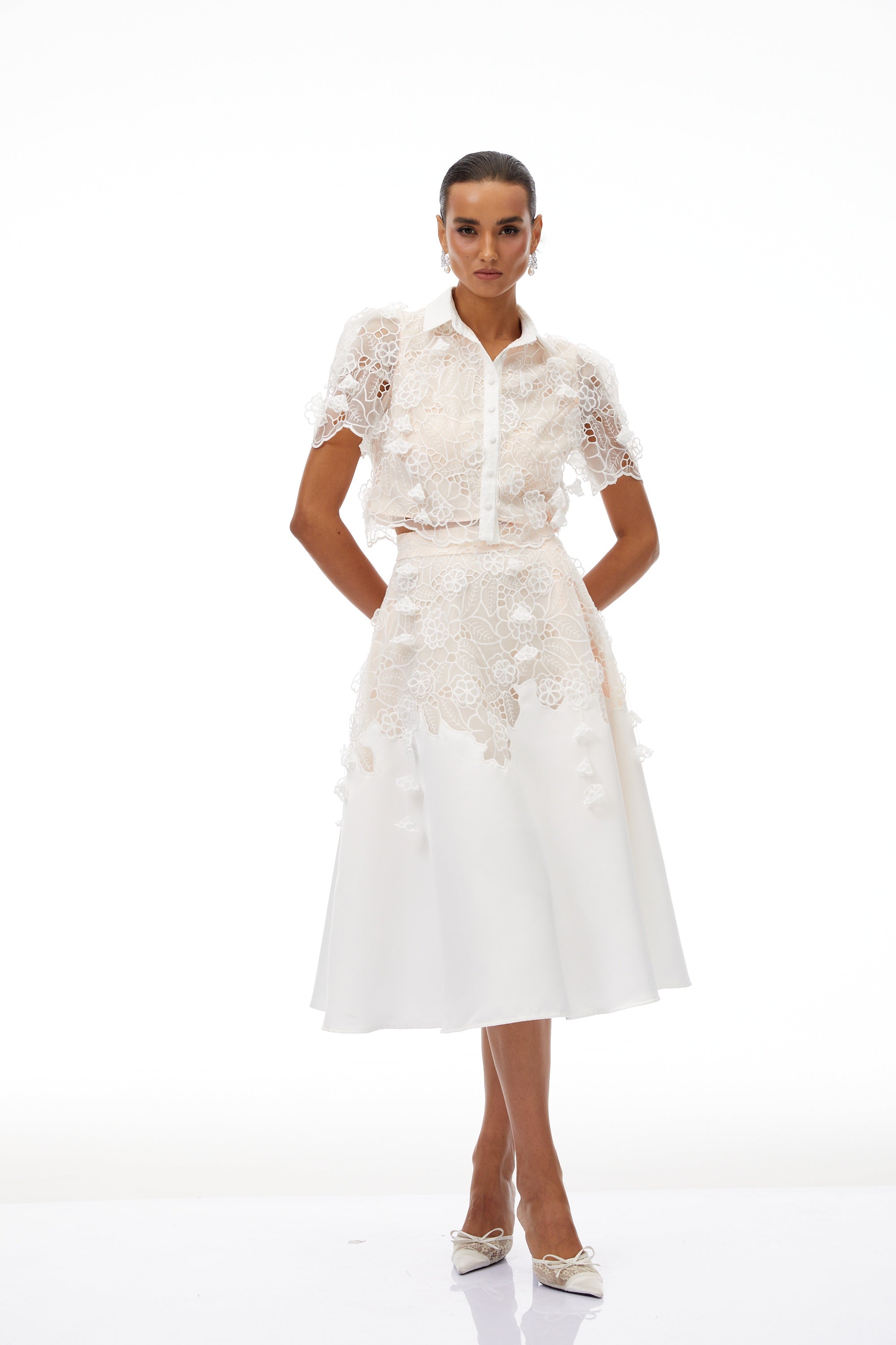 Annamária White Corded Lace Top & Skirt Set (Final Sale-US Only)