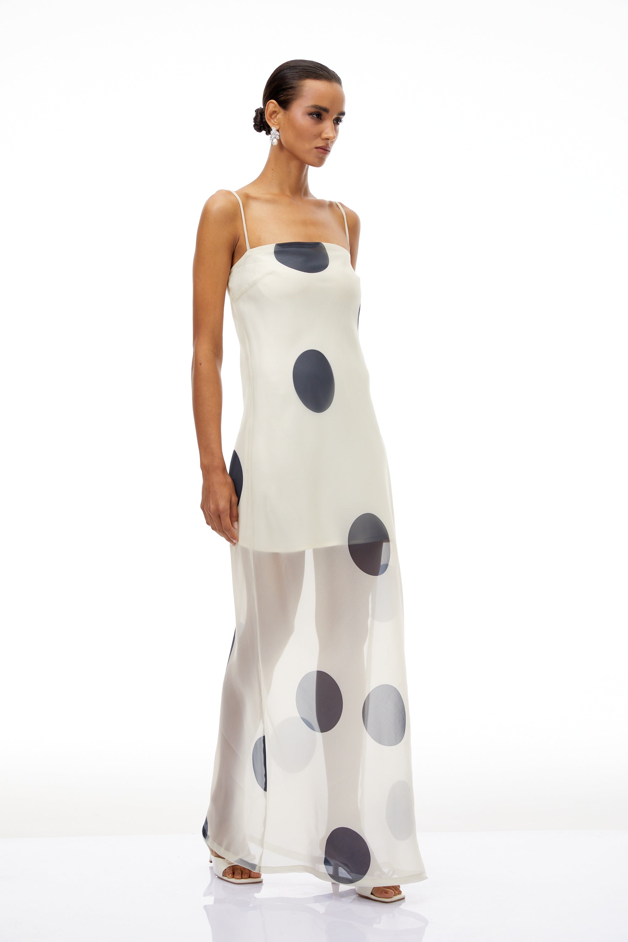 Josiane White Polka Dot Organza Maxi Dress (Final Sale-US Only)