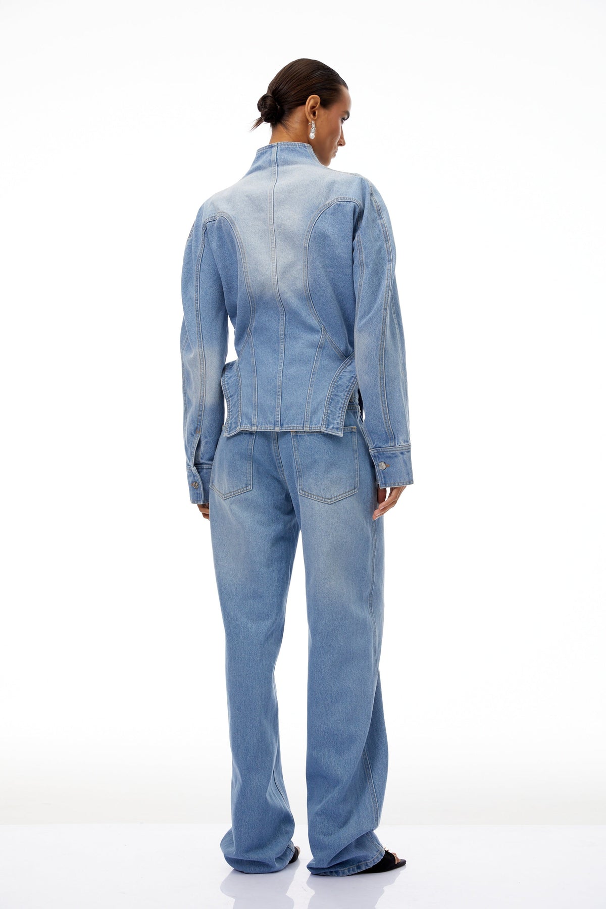 Amandine Light Blue Barrel Waist Denim Jacket - blue