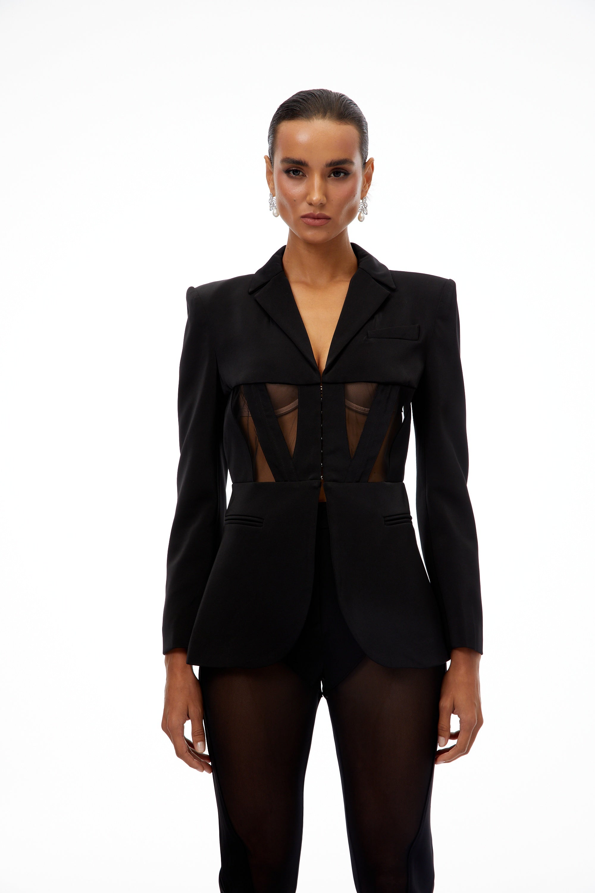 Noémie Black Corset Panelled Blazer (Final Sale)