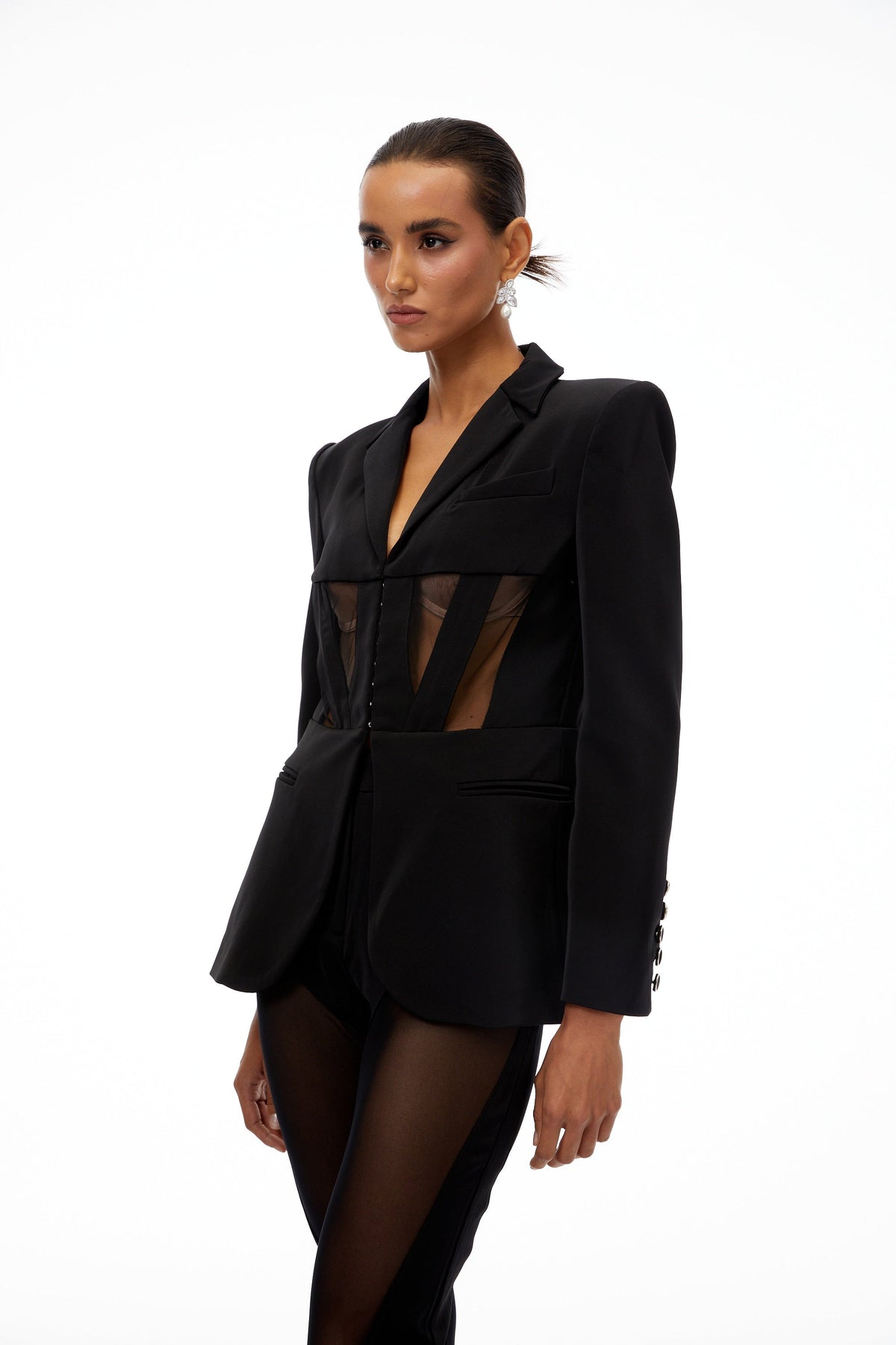 Noémie Black Corset Panelled Blazer