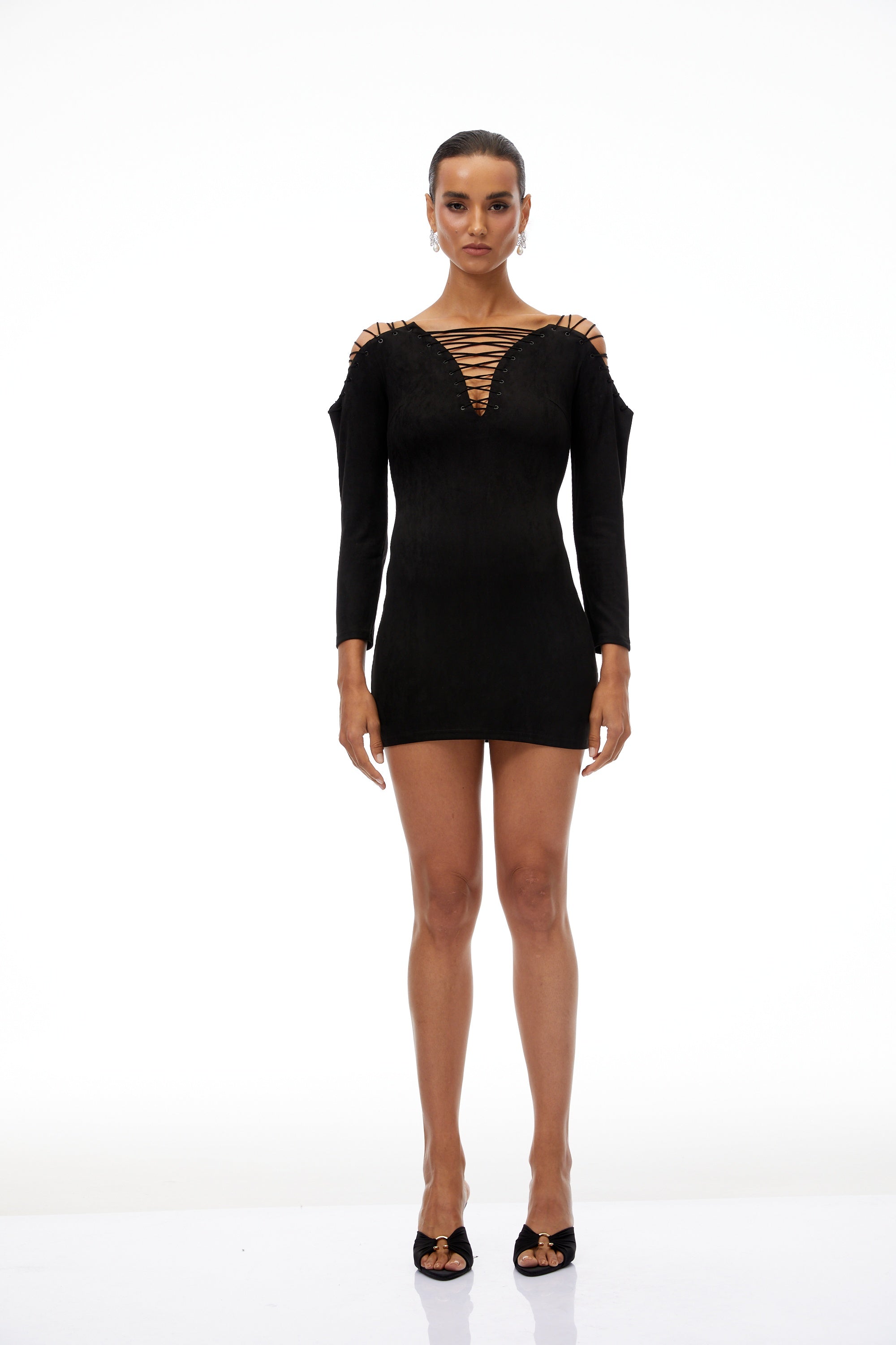 Quitterie Black Lace-Up Suede Mini Dress (Final Sale)