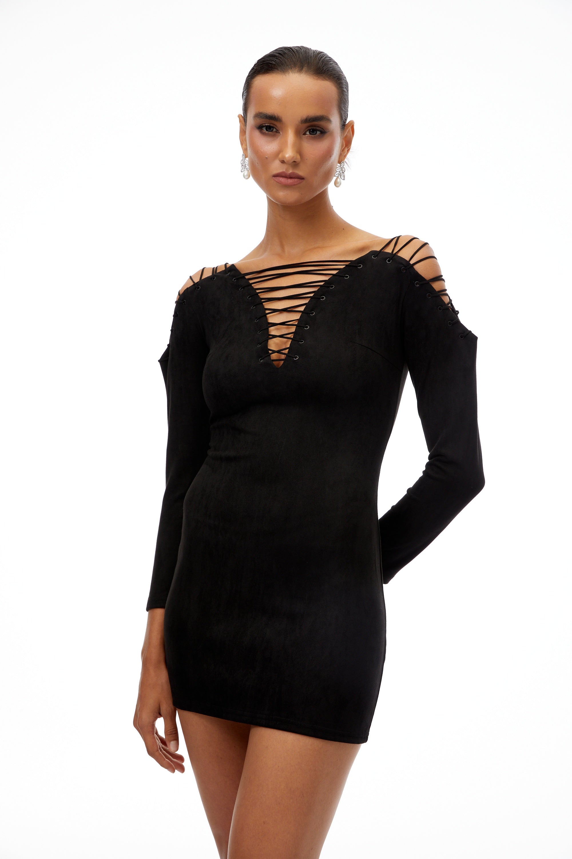 Quitterie Black Lace-Up Suede Mini Dress (Final Sale)