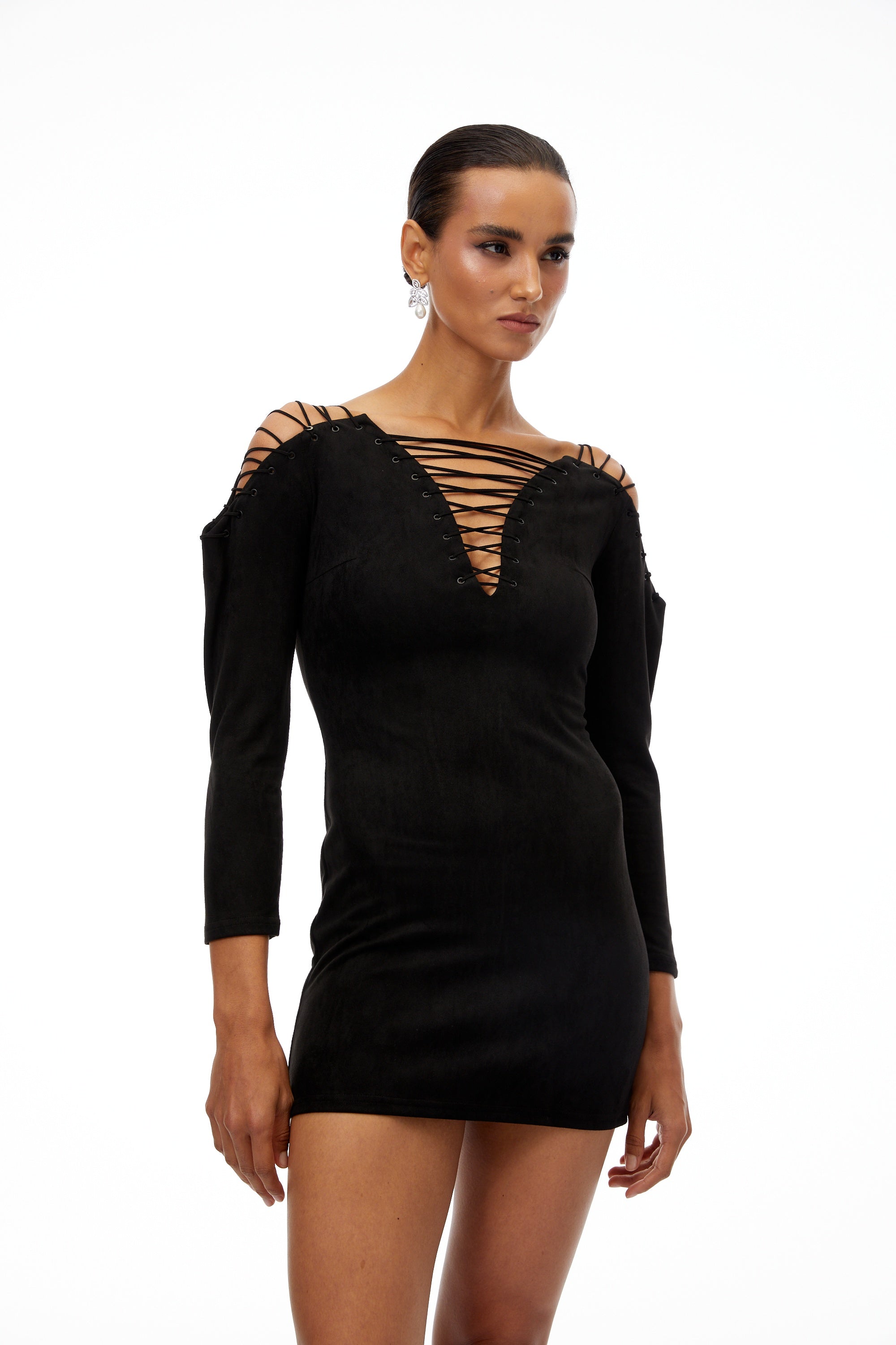 Quitterie Black Lace-Up Suede Mini Dress (Final Sale)
