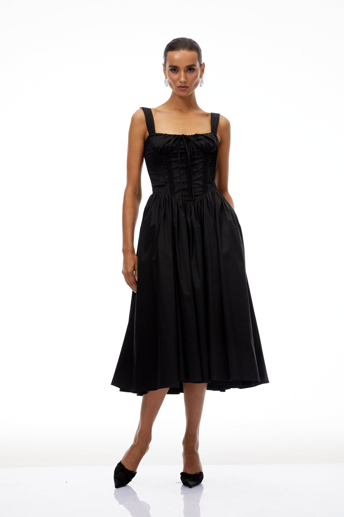 Bruyère Black Lace Trim Corset Midi Dress