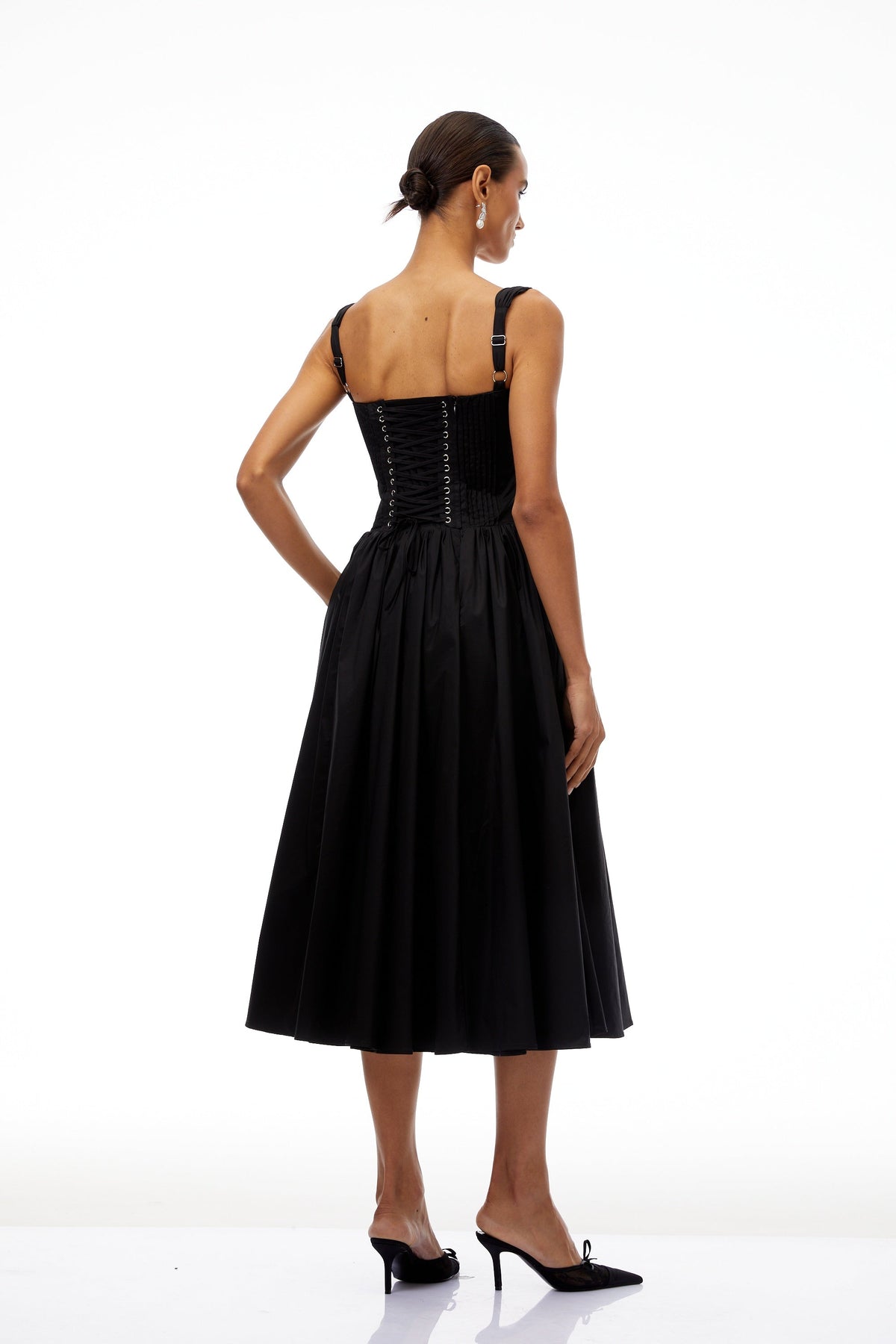 Bruyère Black Lace Trim Corset Midi Dress