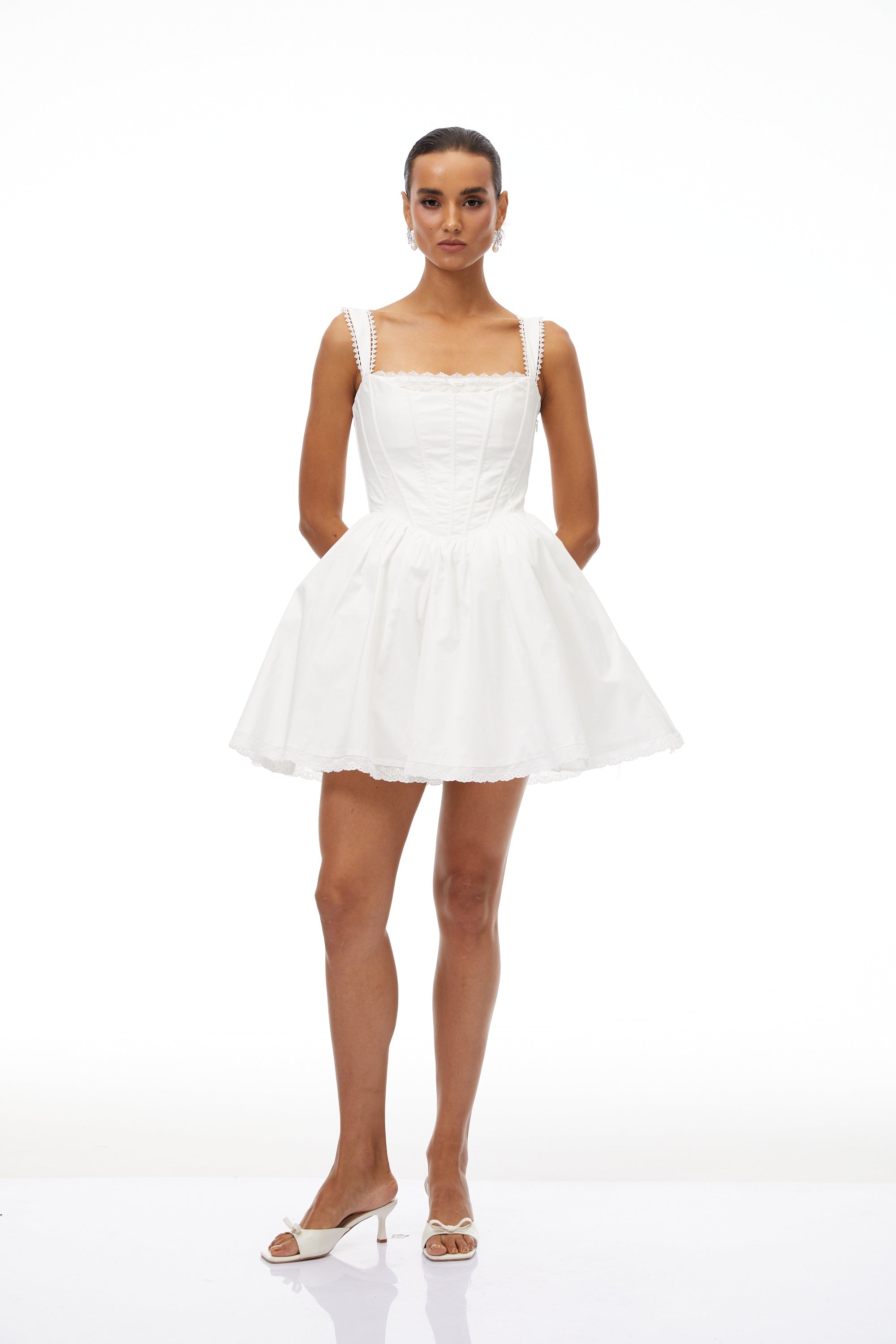Béatrice White Lace Trim Corset Mini Dress