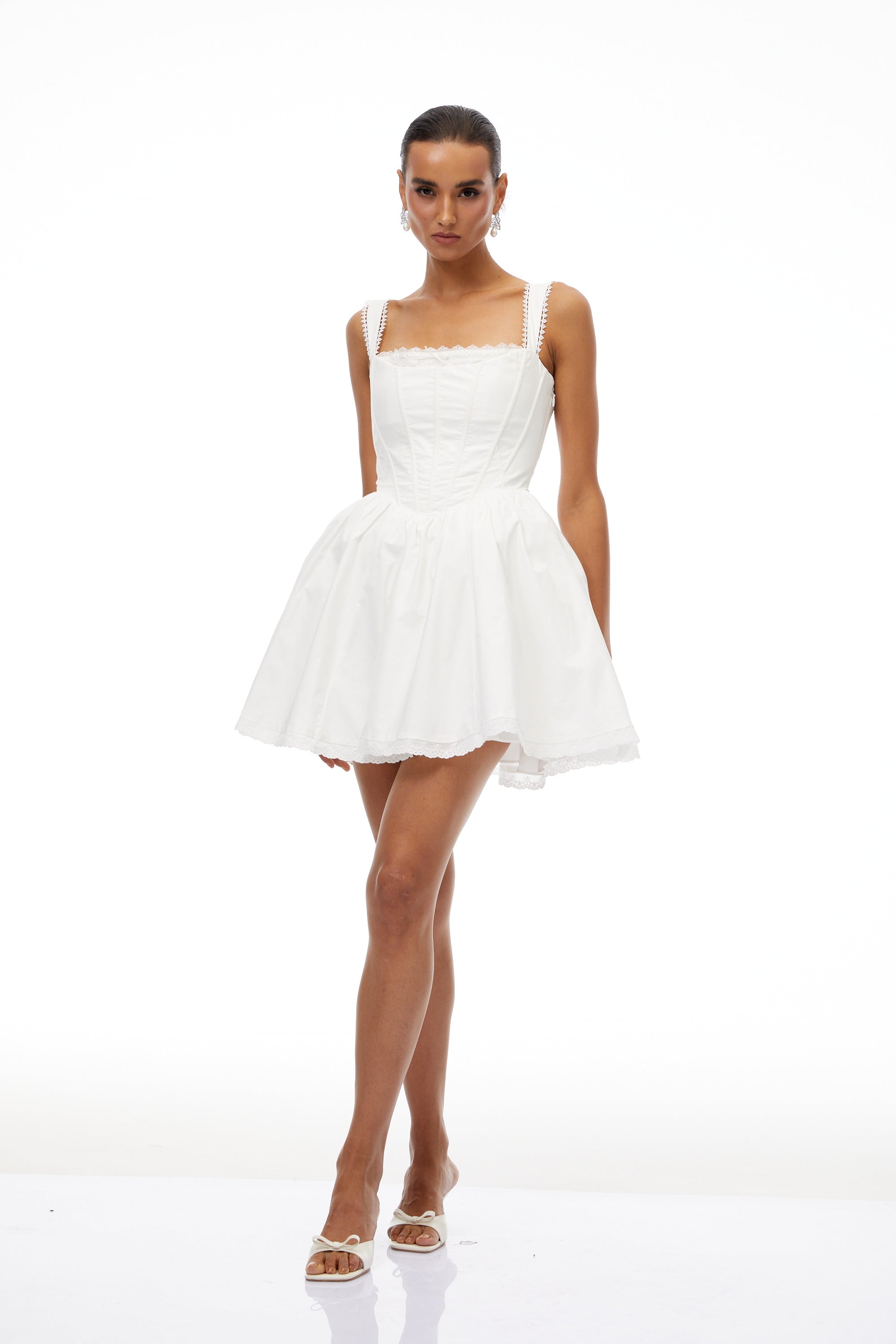 Béatrice White Lace Trim Corset Mini Dress