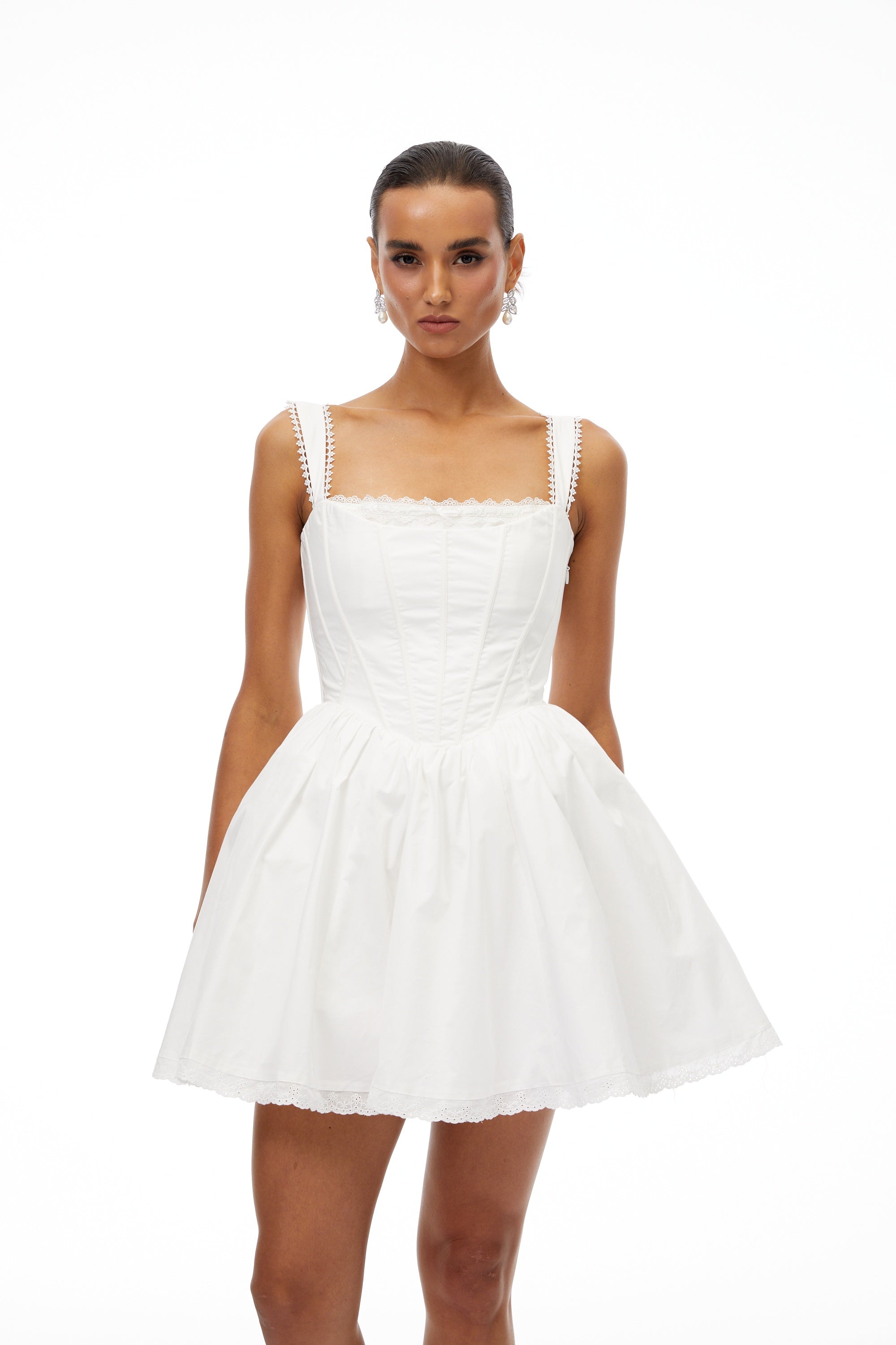 Béatrice White Lace Trim Corset Mini Dress