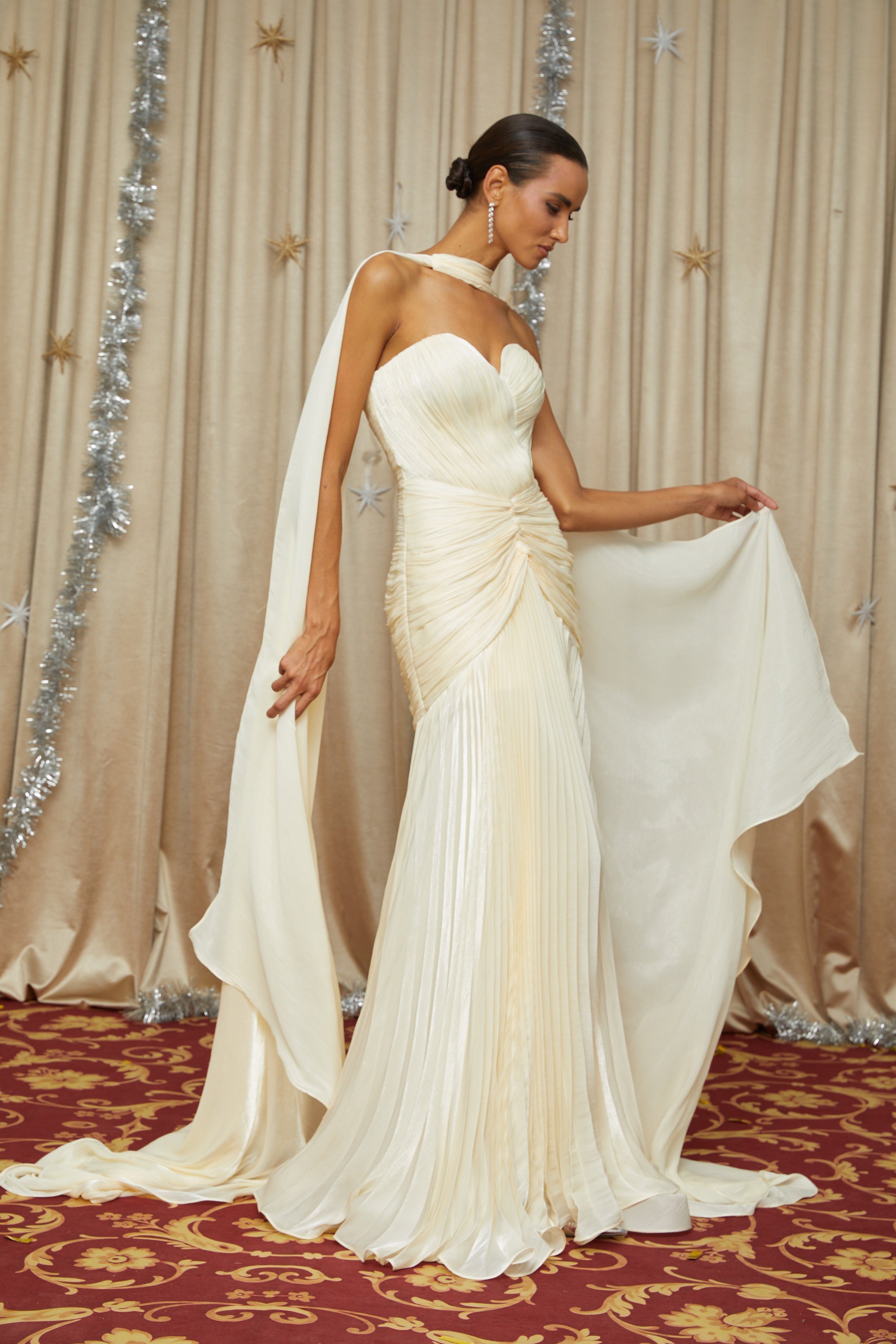 Roxane Yellow Cinched Waist Ruched Maxi Dress (Final Sale-US Only)