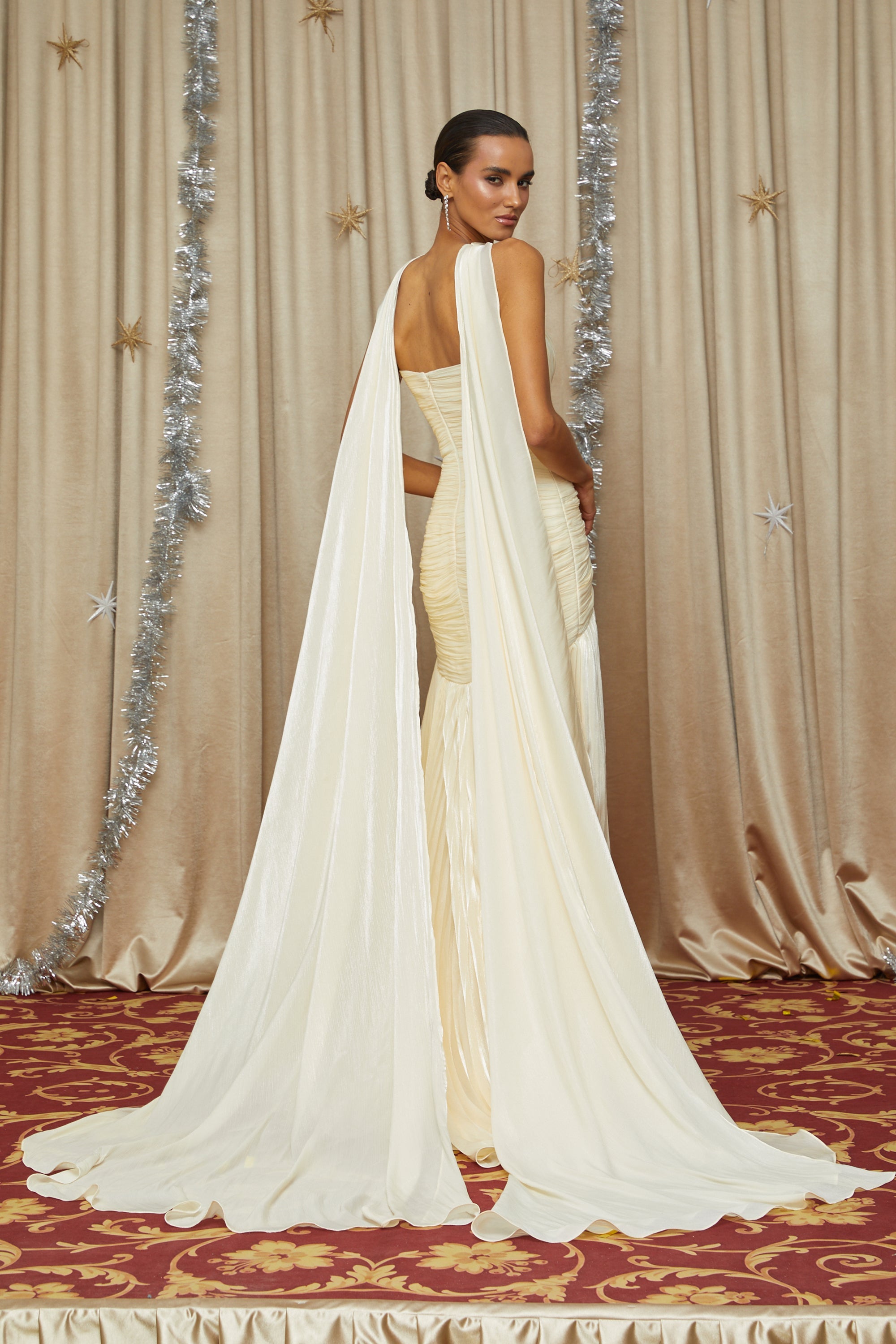 Roxane Yellow Cinched Waist Ruched Maxi Dress(Final Sale-US Only)