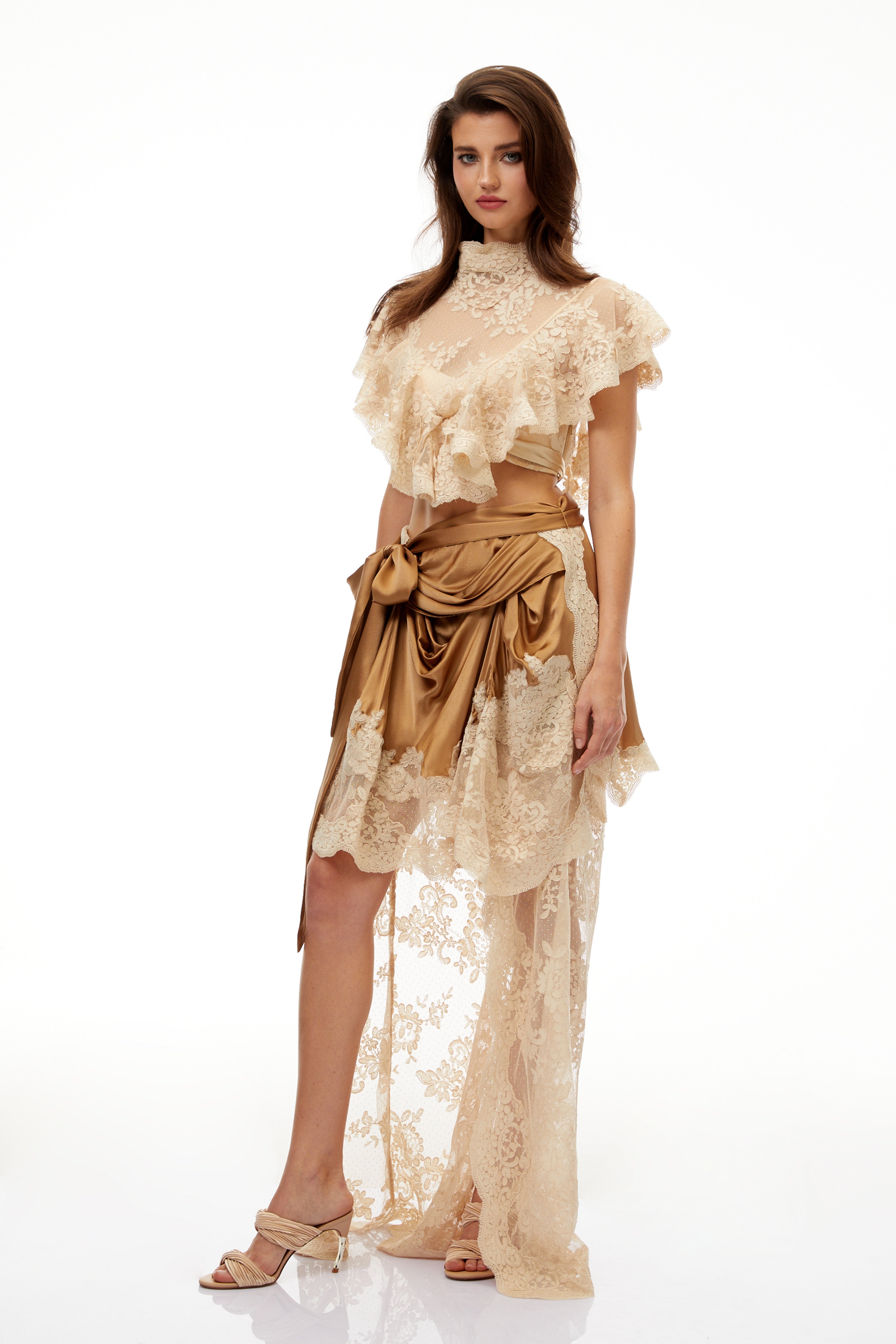 Pascale Neutrals Ribbon Detail Lace Top (Final Sale-US Only)