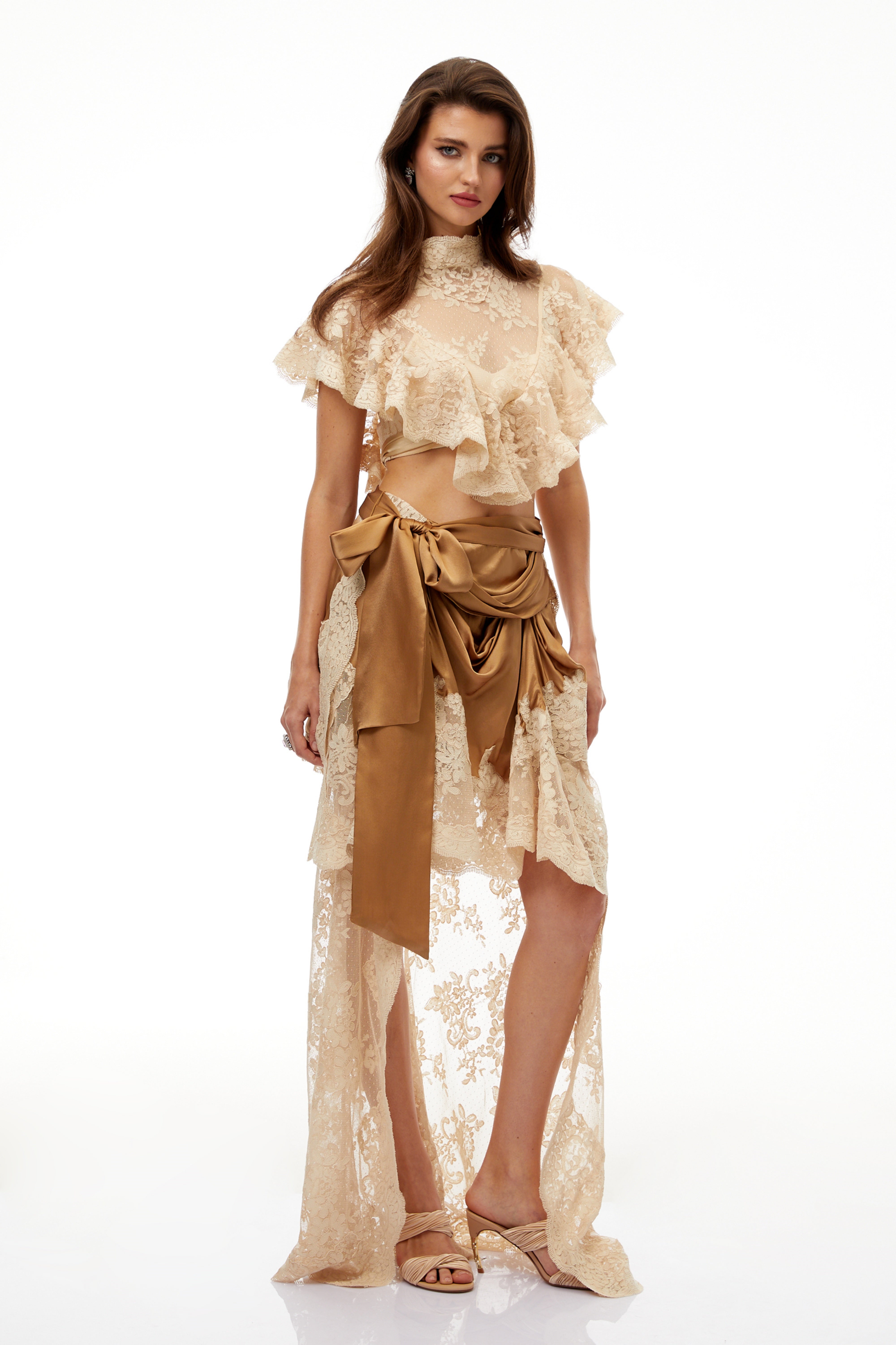 Pascale Neutrals Ribbon Detail Lace Top (Final Sale-US Only)