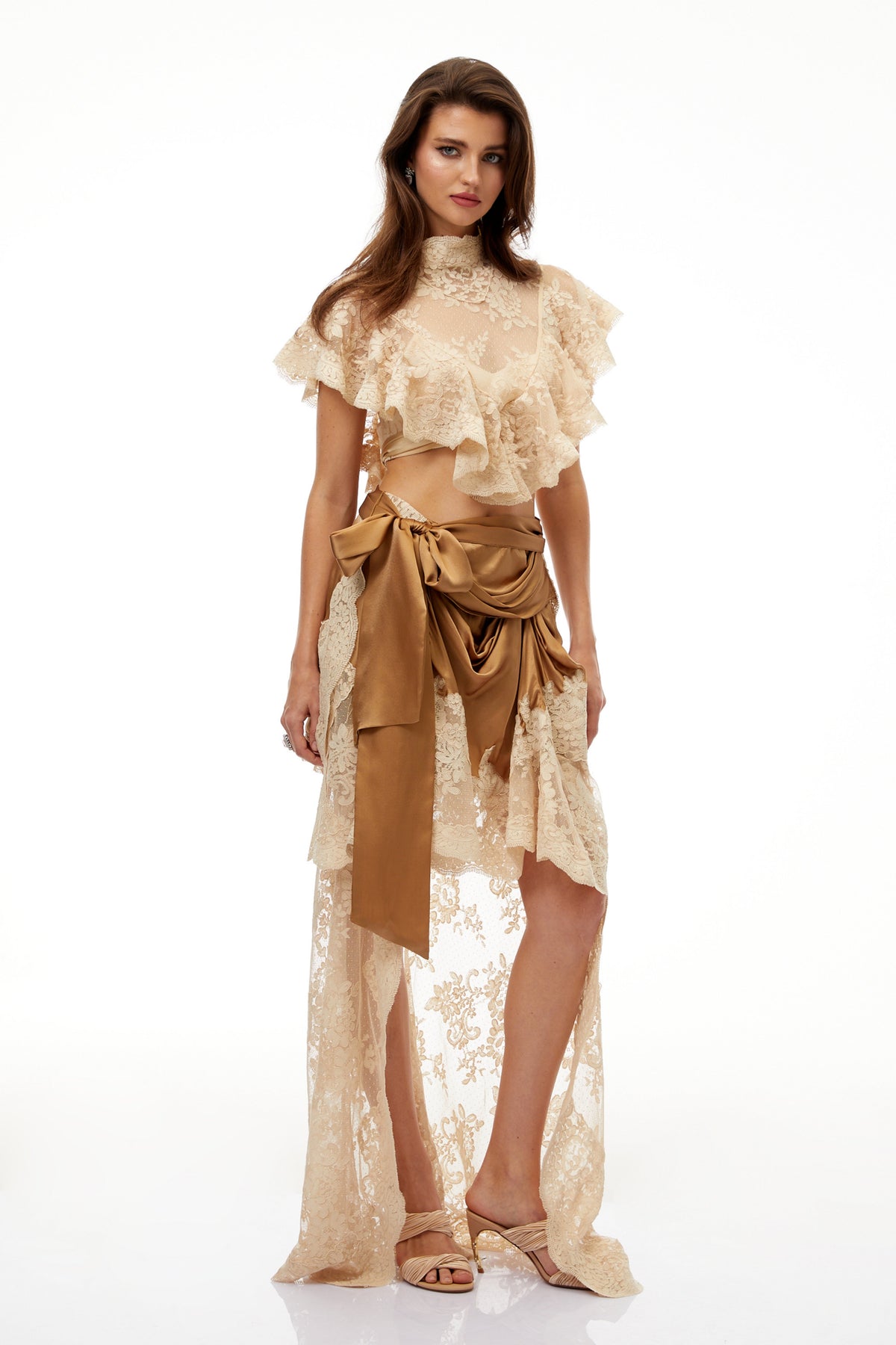Pascale Neutrals Ribbon Detail Lace Top (Final Sale-US Only)