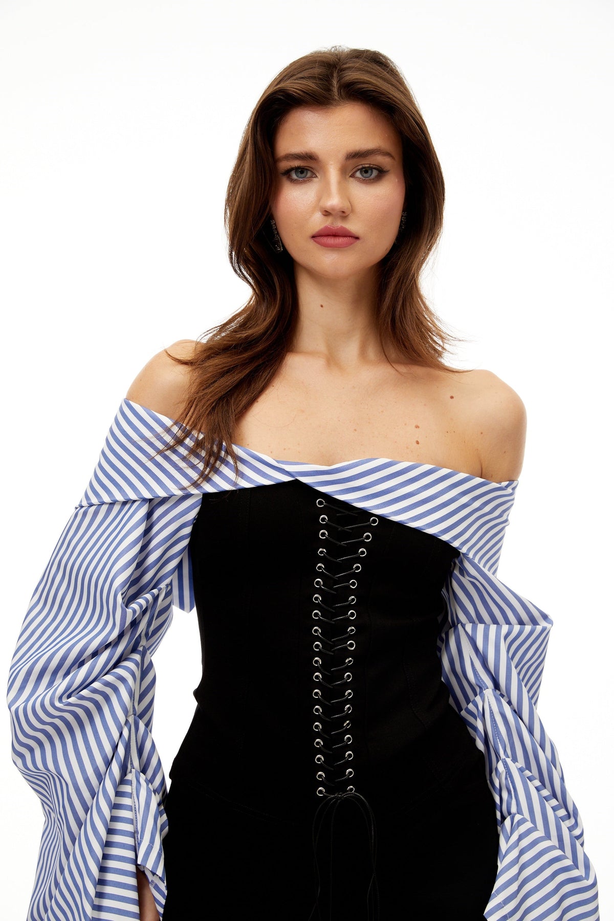 Nathalie Black Stripe Panel Blouse & Shorts Set