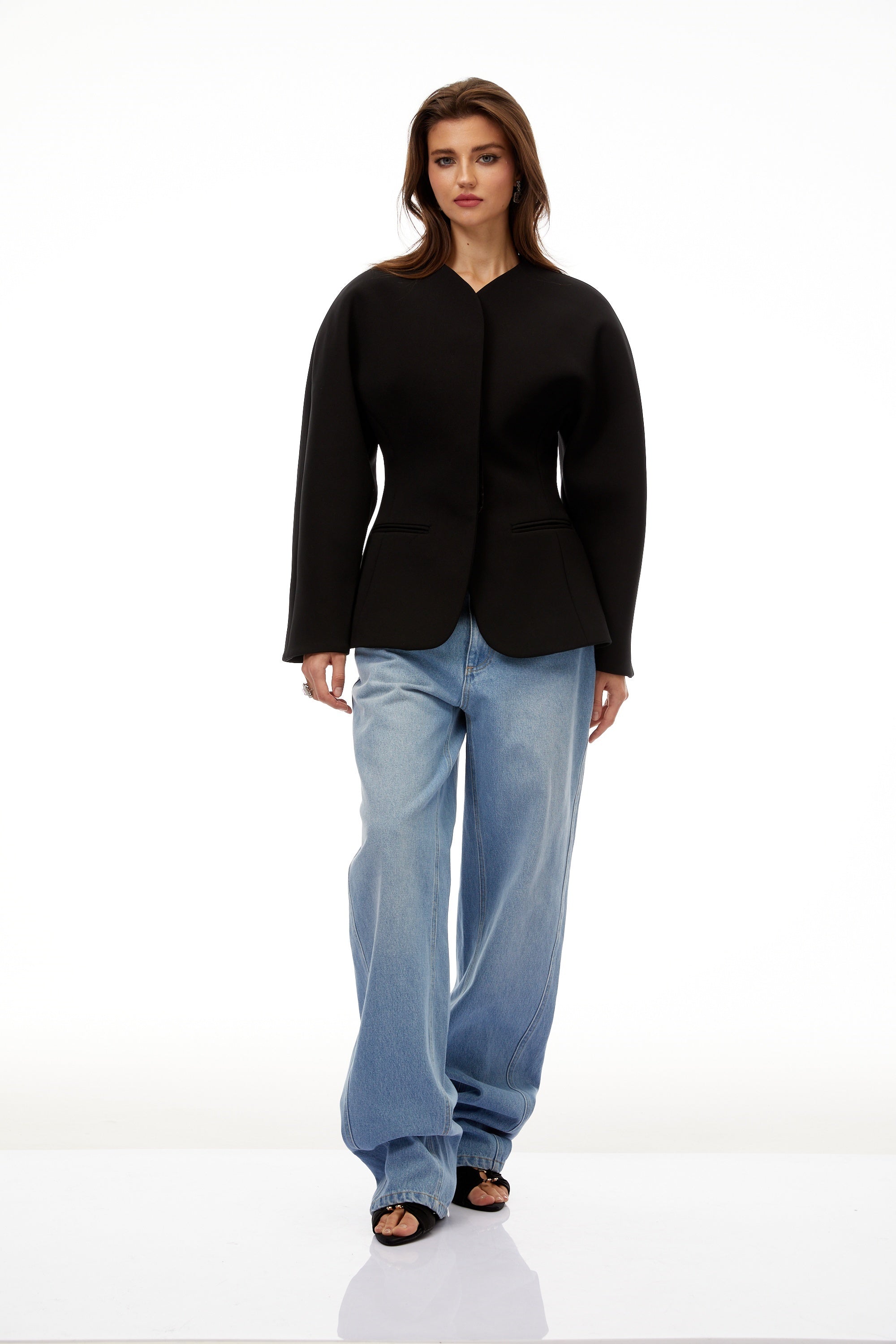 Consuelo Black Collarless Peplum Waist Blazer