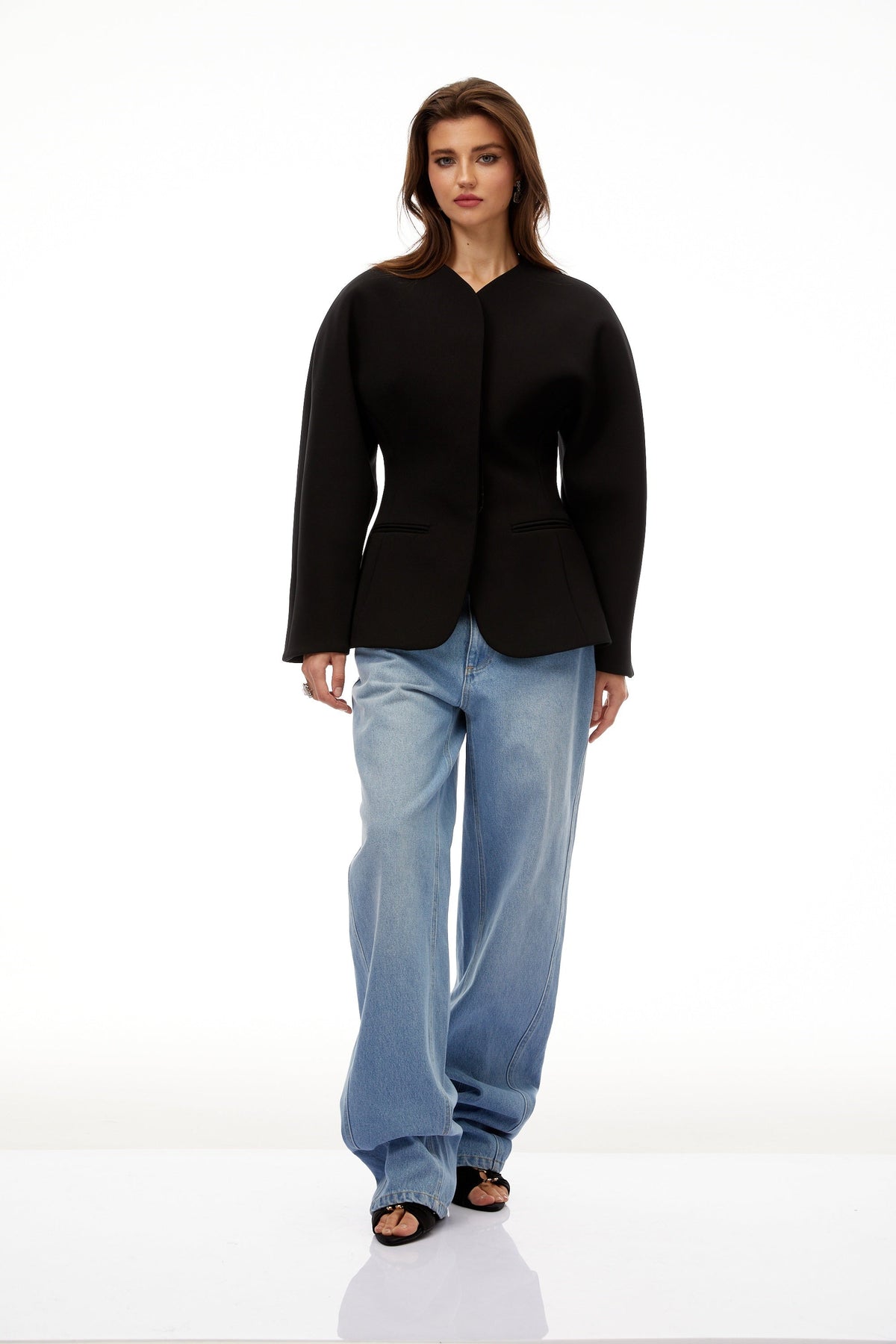 Consuelo Black Collarless Peplum Waist Blazer - Black
