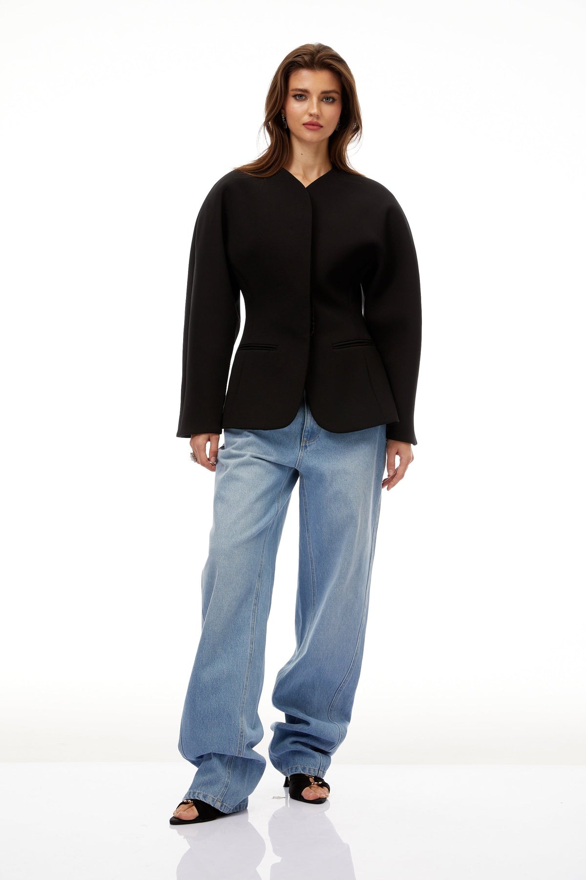 Consuelo Black Collarless Peplum Waist Blazer - Jet Black