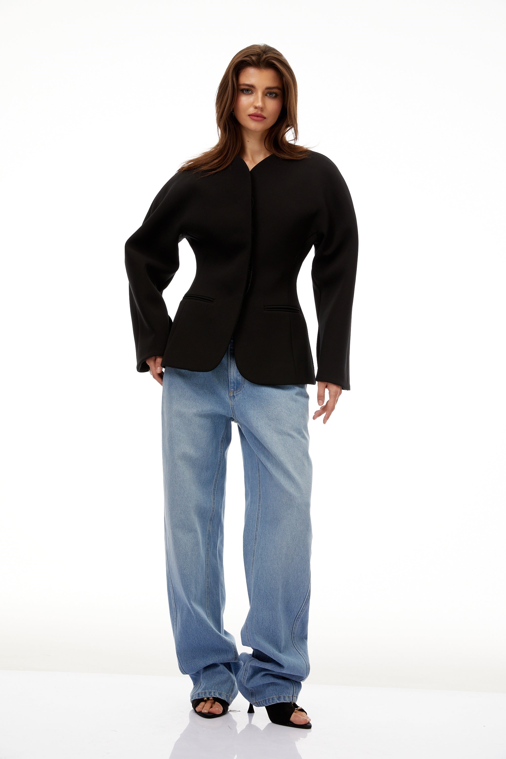 Consuelo Black Collarless Peplum Waist Blazer