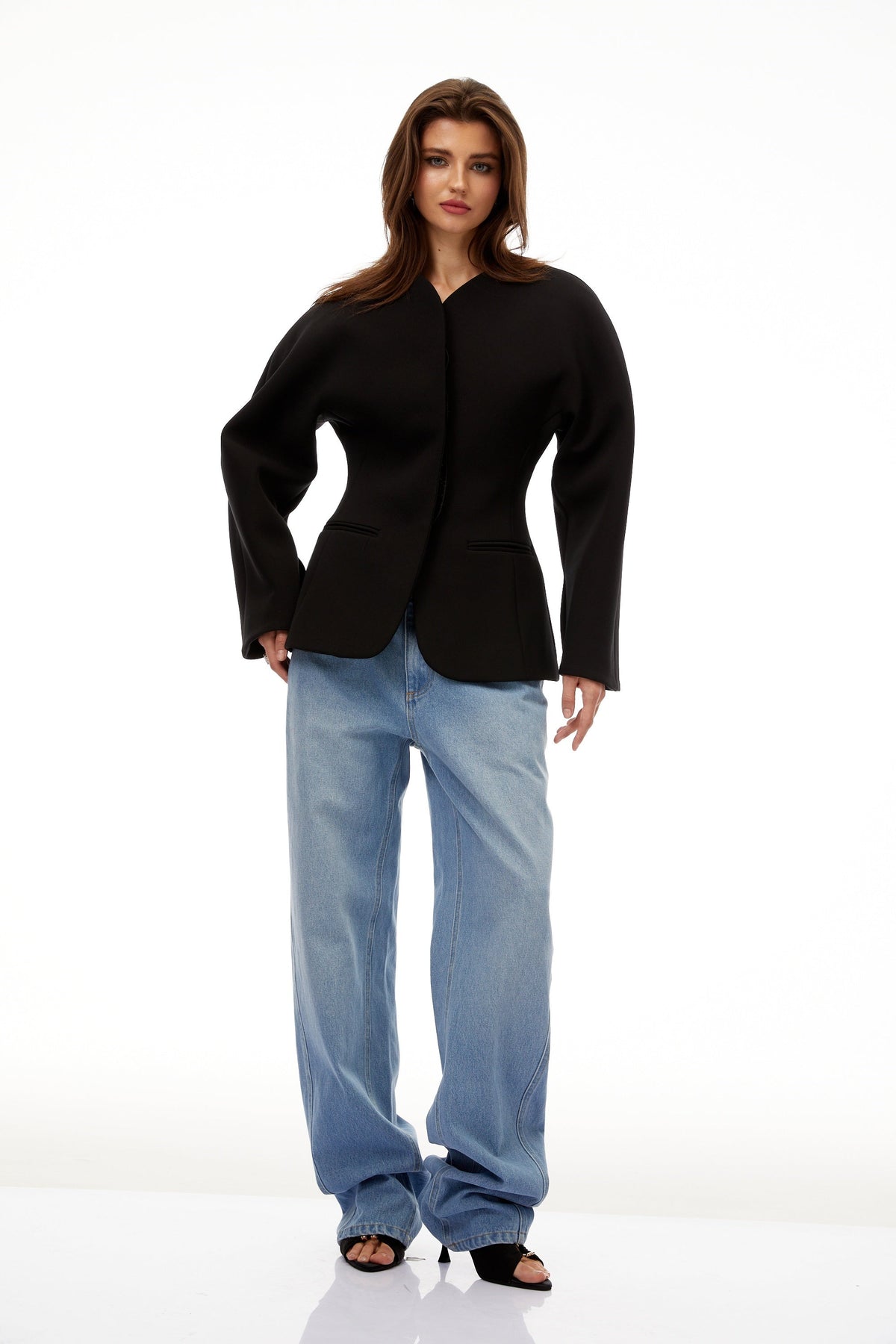 Consuelo Black Collarless Peplum Waist Blazer