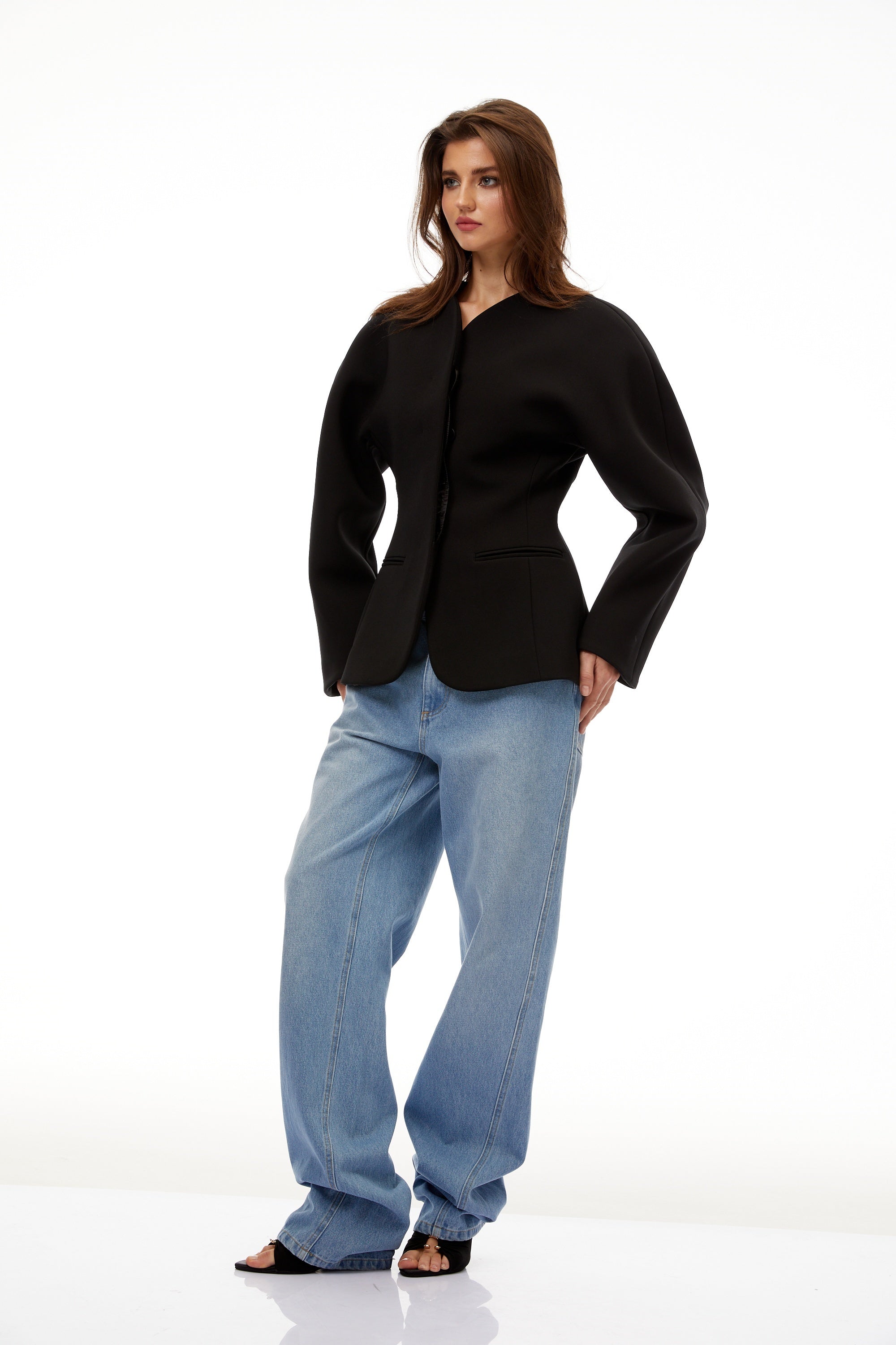 Consuelo Black Collarless Peplum Waist Blazer