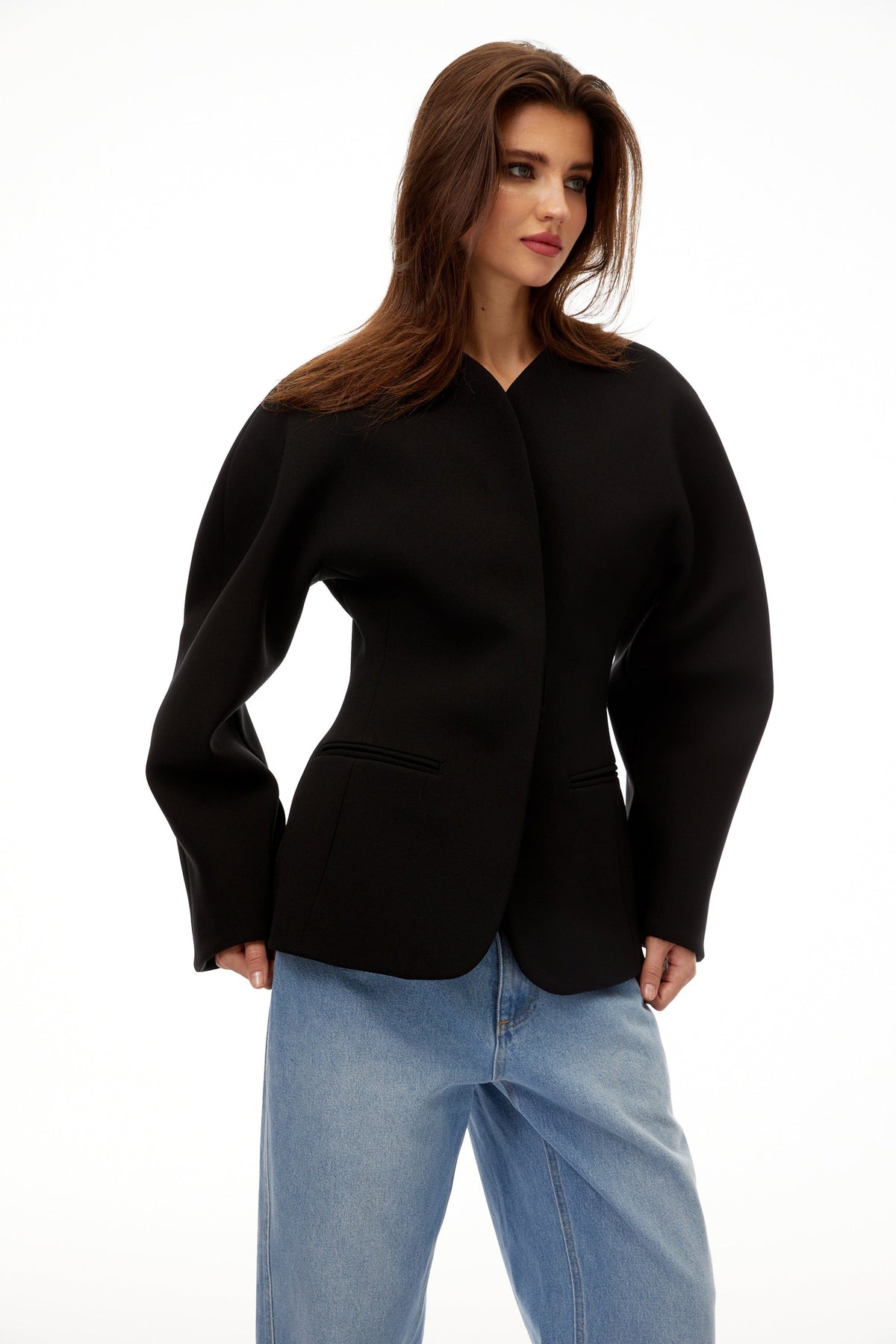 Consuelo Black Collarless Peplum Waist Blazer - Jet Black