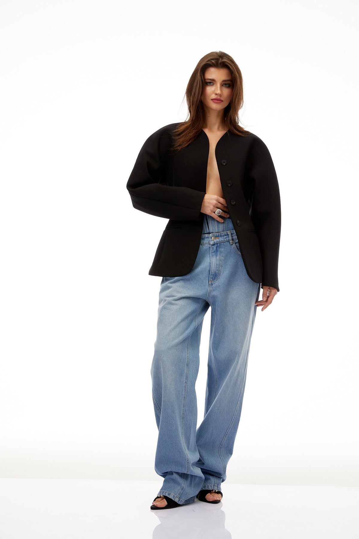 Consuelo Black Collarless Peplum Waist Blazer - Black