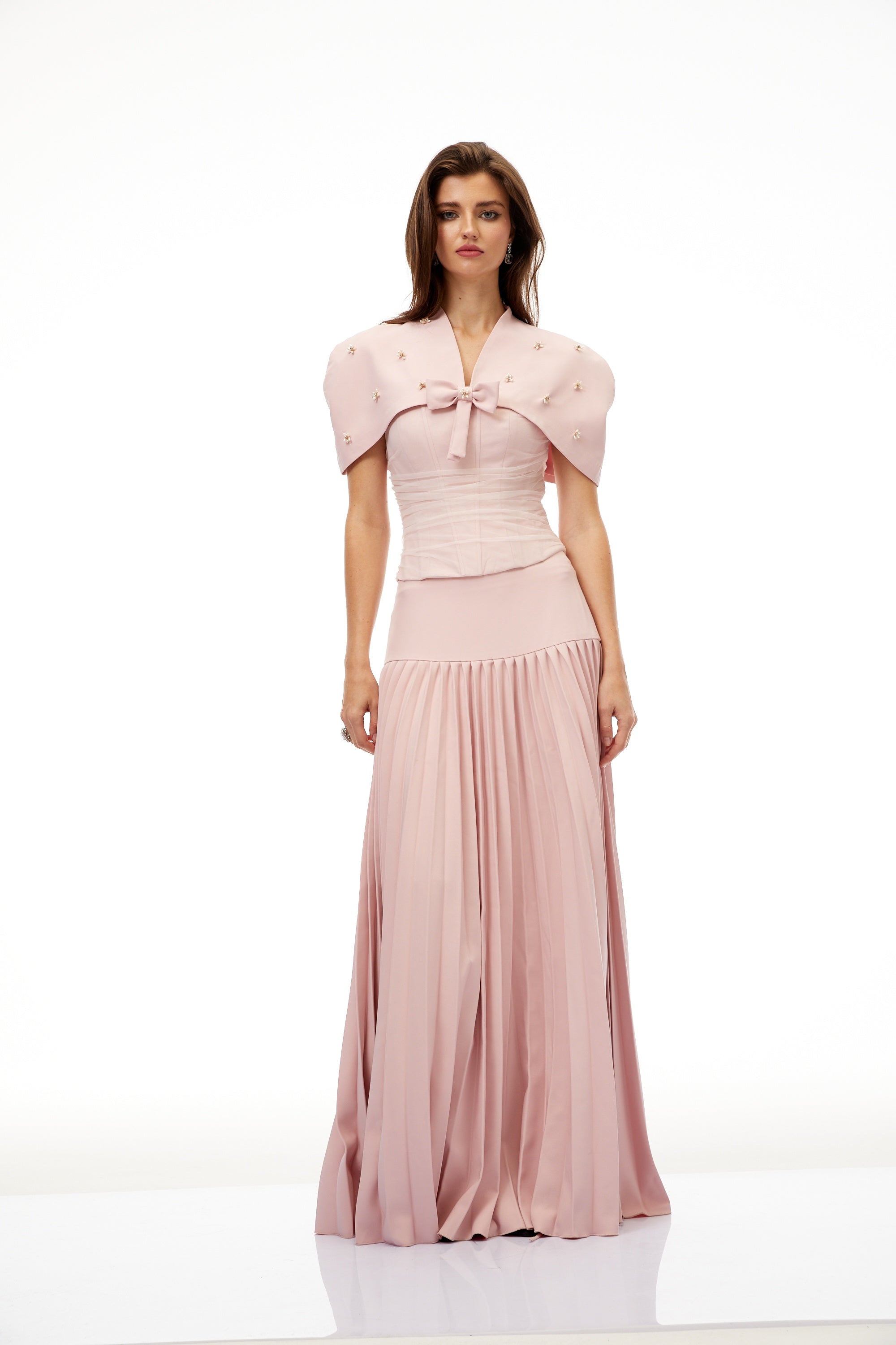 Priscille Pink Shawl & Corset Top & Pleated Skirt Set