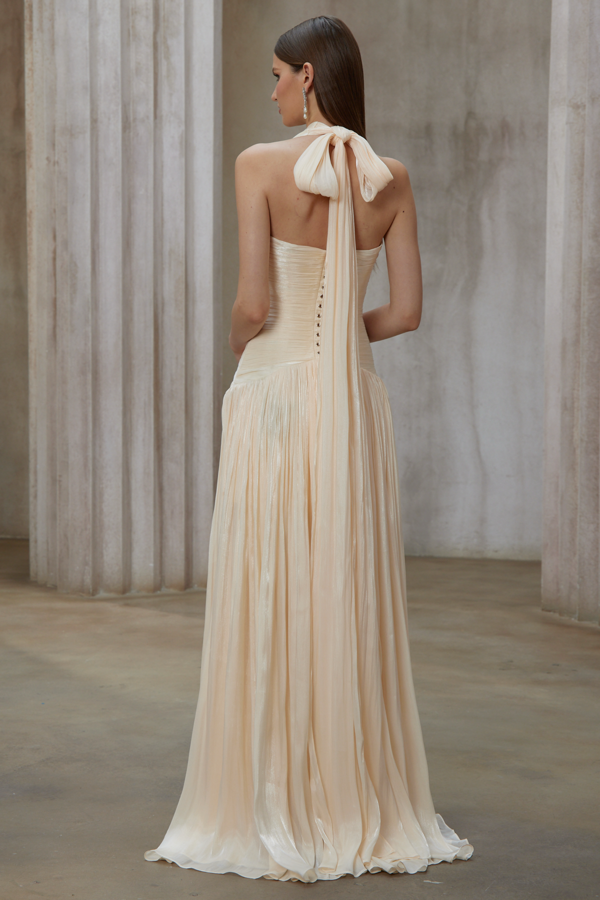 uranie neutral gathered maxi dress