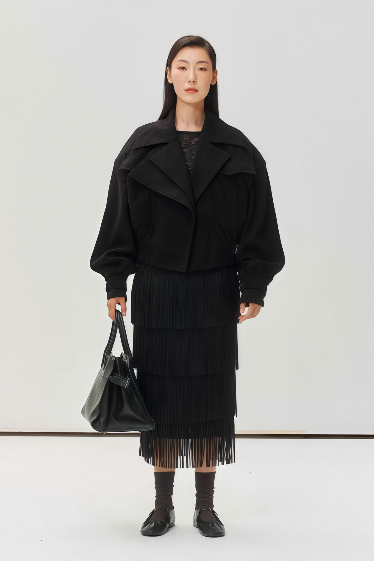 Cinzia Layered Lapel Cropped Jacket