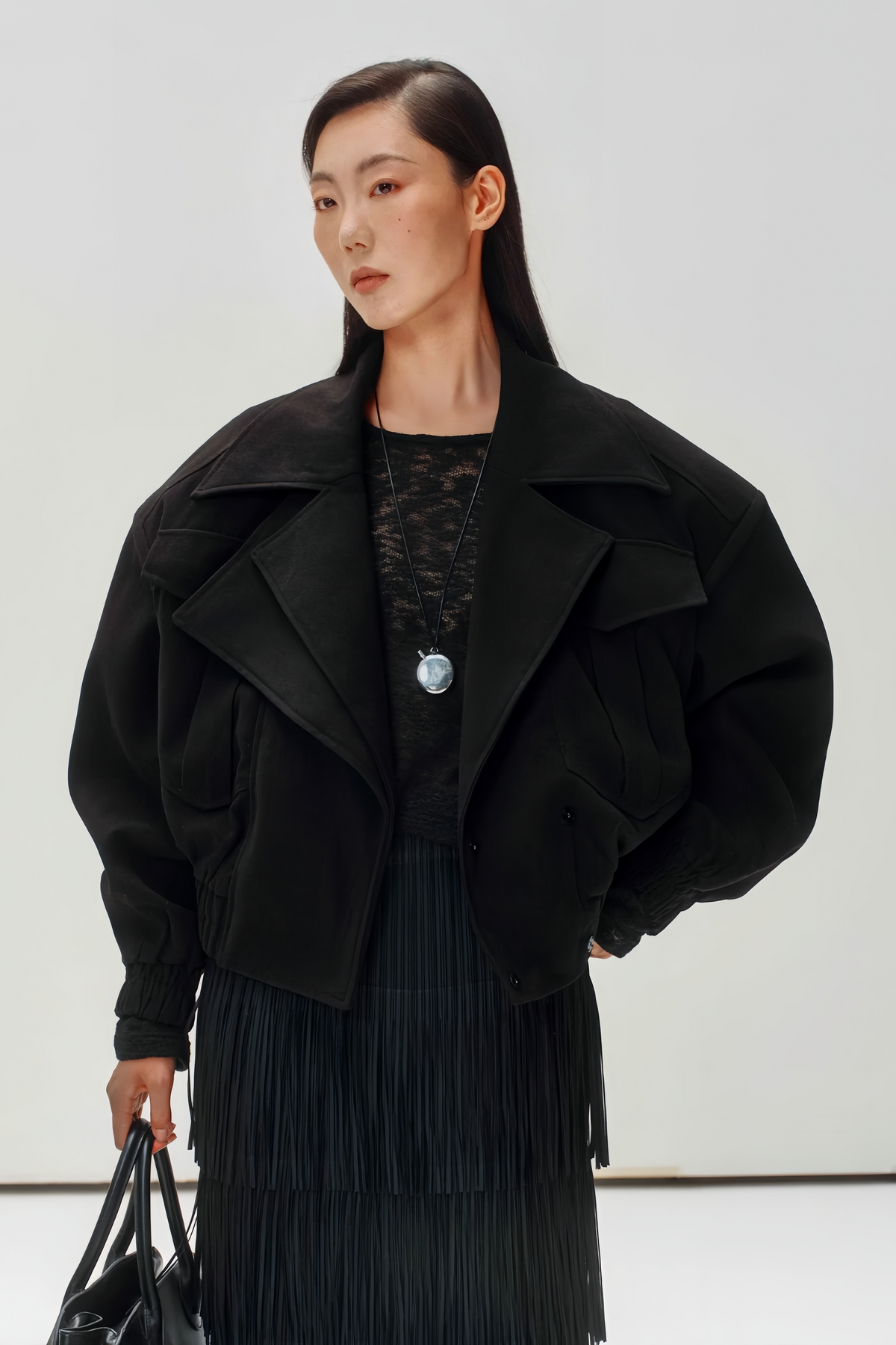 Cinzia Layered Lapel Cropped Jacket