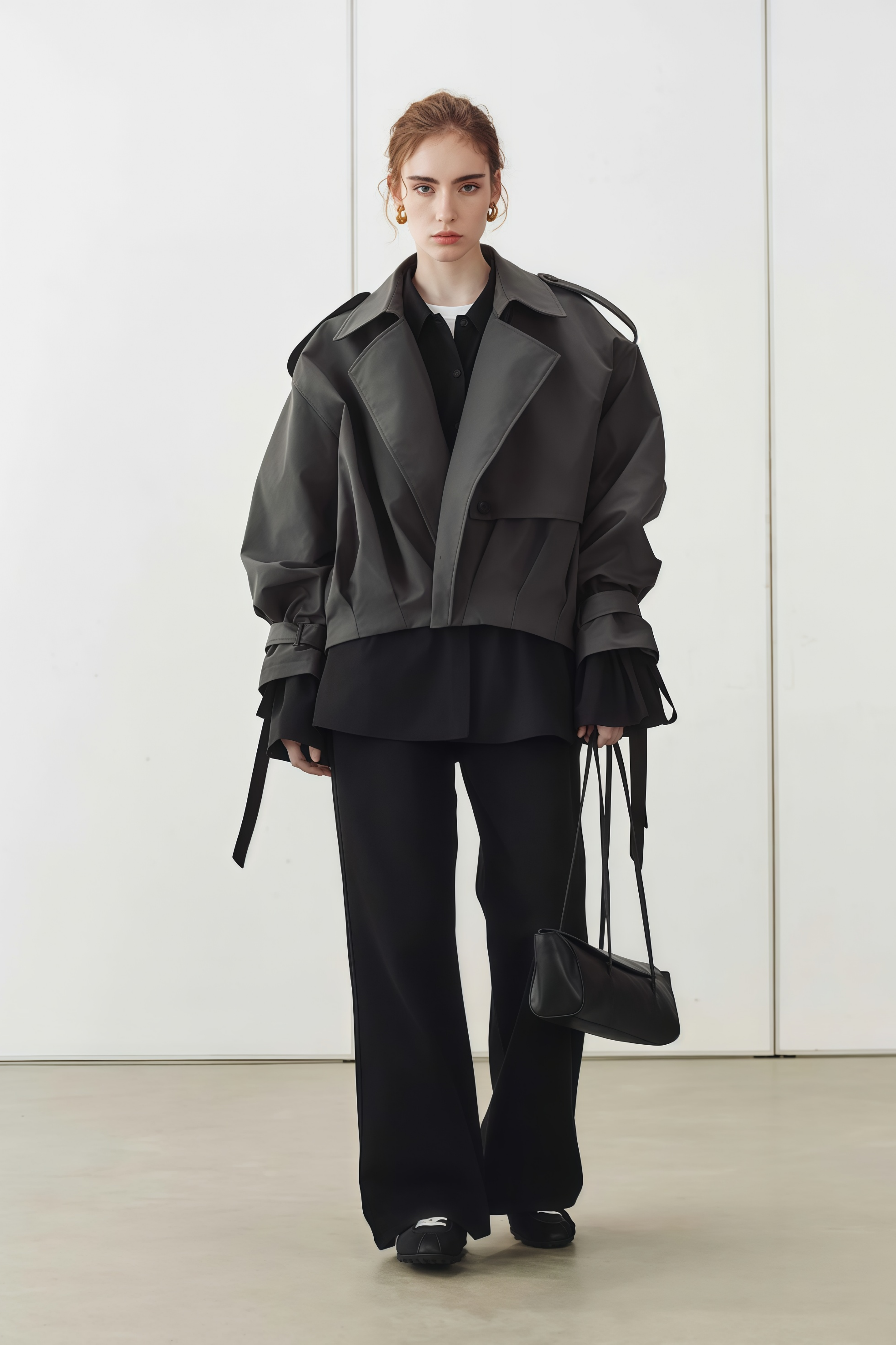 Ariane Grey Pleated Short Trench Coat