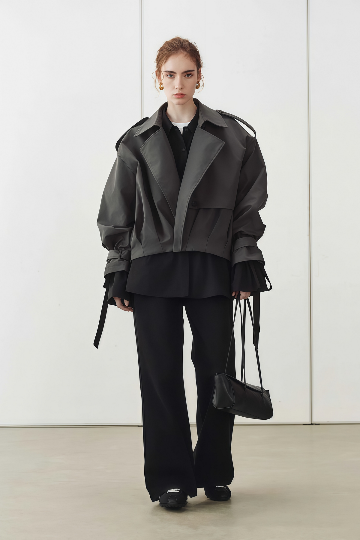 Ariane Grey Pleated Short Trench Coat