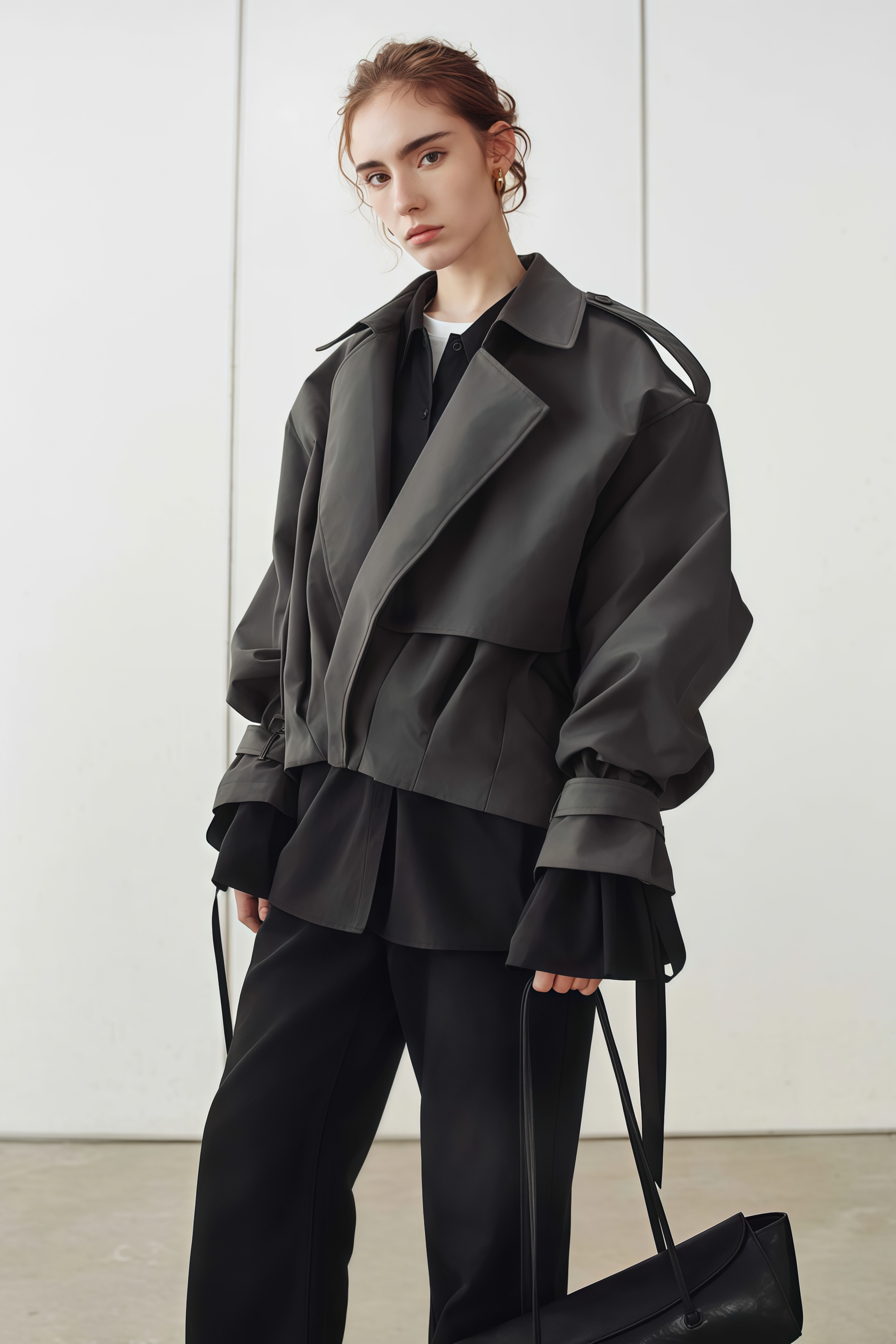 Ariane Grey Pleated Short Trench Coat